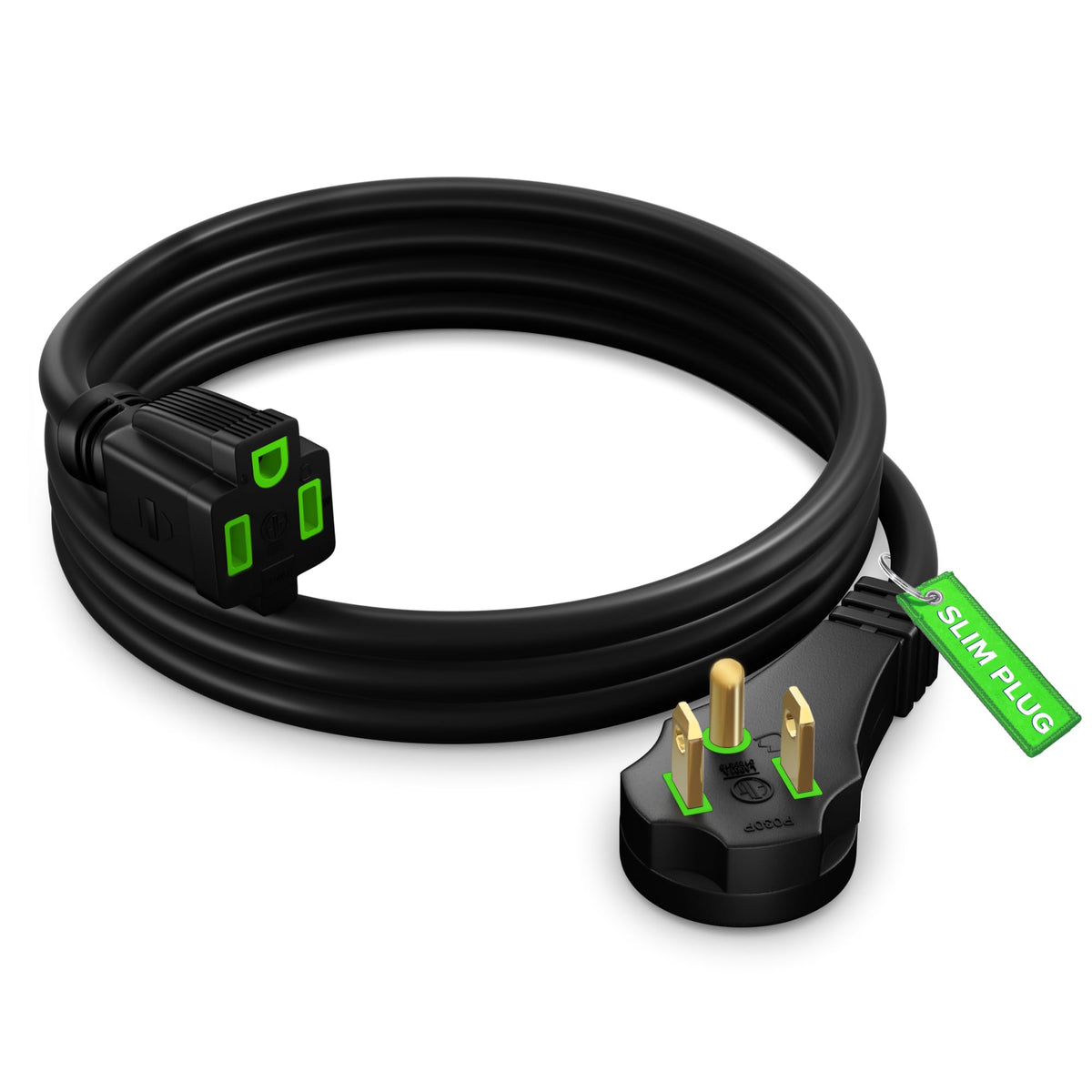 Maximm Flat Plug Extension Cord 4 Ft With Slim Space Saving Plug Design, Low Profile Extension Cord 14Awg (Black)