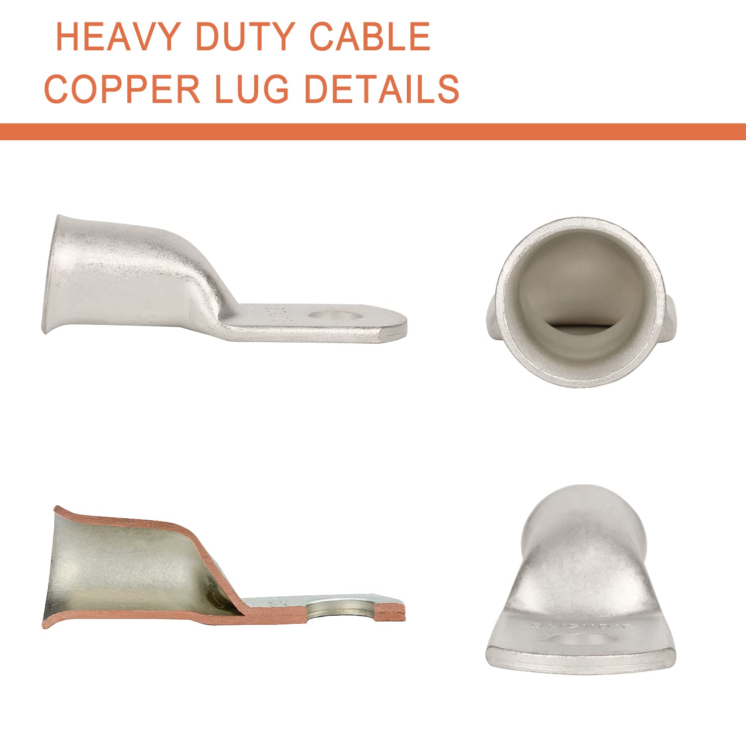 Riocan 10Pcs 3/0 Awg 5/16   (M8) Tinned Ring Terminals 000 Gauge Copper Wire Lugs Battery Cable Ends Heavy Duty Battery Cable Te