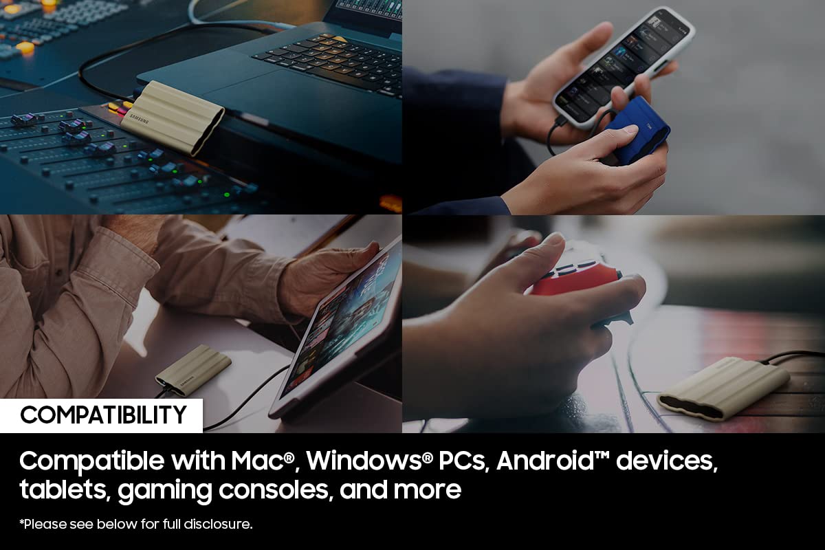 Samsung T7 Shield 2Tb, Portable Ssd, Up To 1050Mb/S, Usb 3.2 Gen2, Rugged, Ip65 Rated, For Photographers, Content Creators And G