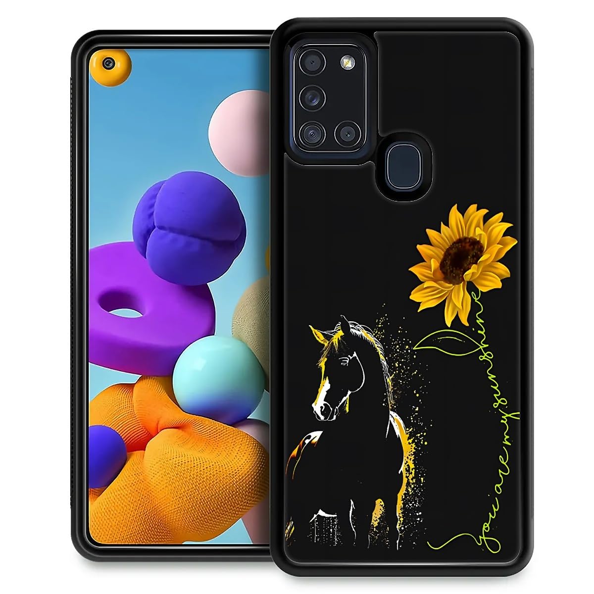 Fkbrcl4U For Samsung Galaxy A21S Case, Horse Sunflower Yellow Sunshine Pattern Graphic Design Girl Boy Soft Silicone Hard Acryli