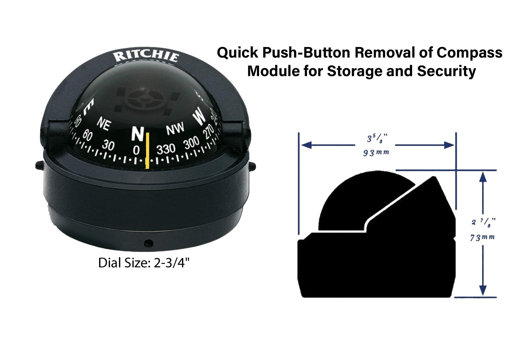 S 53 Ritchie Navigation Explorer Compass 2 3/4 Inch Dial With Surface Mount, Black