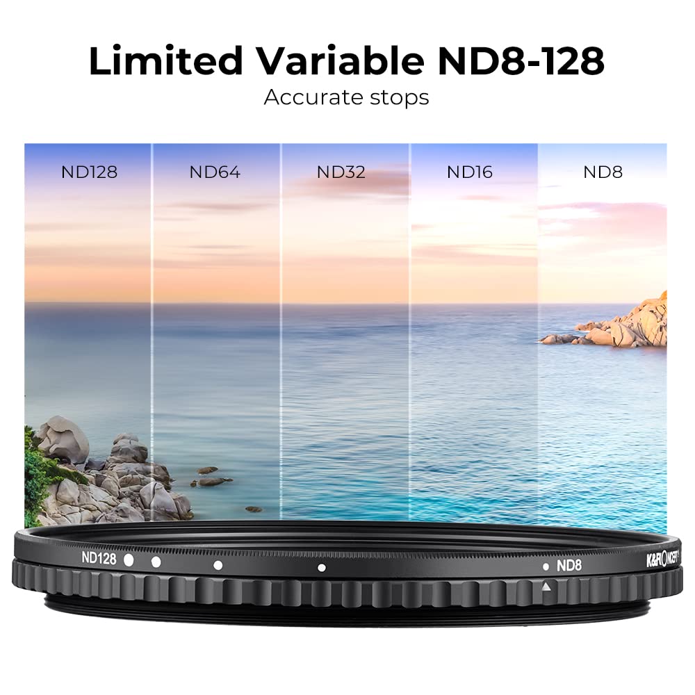 K&F Concept 77mm Variable ND Lens Filter ND8-ND128 (3-7 Stop) Waterproof Nano-X Series with 28 Multi-Coatings Optical Glass
