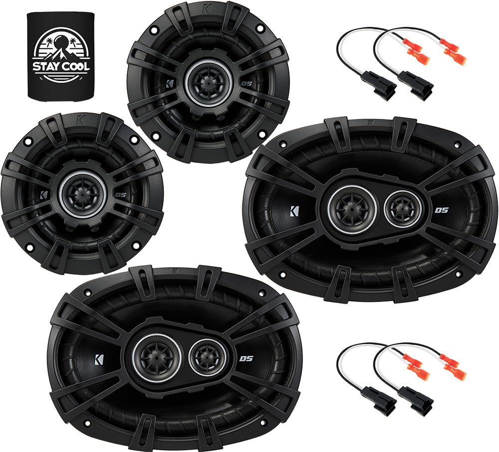 KICKER Speakers 4 & 6X9 inch for Cadillac Eldorado 1996-2002 Upgrade Kit - 4 Pack of DS Series with Harness, Coaxial Car Audio F