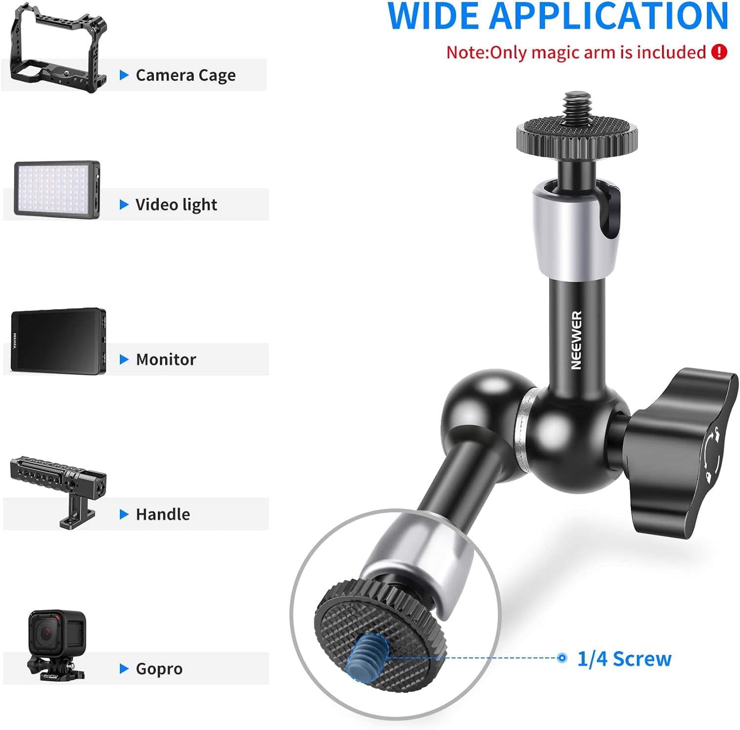 Neewer 5.9''/15Cm Adjustable Friction Magic Arm With 1/4'' Screw On Both Ends, Compatible With Smallrig Cage, Flash/Led Light/Mi