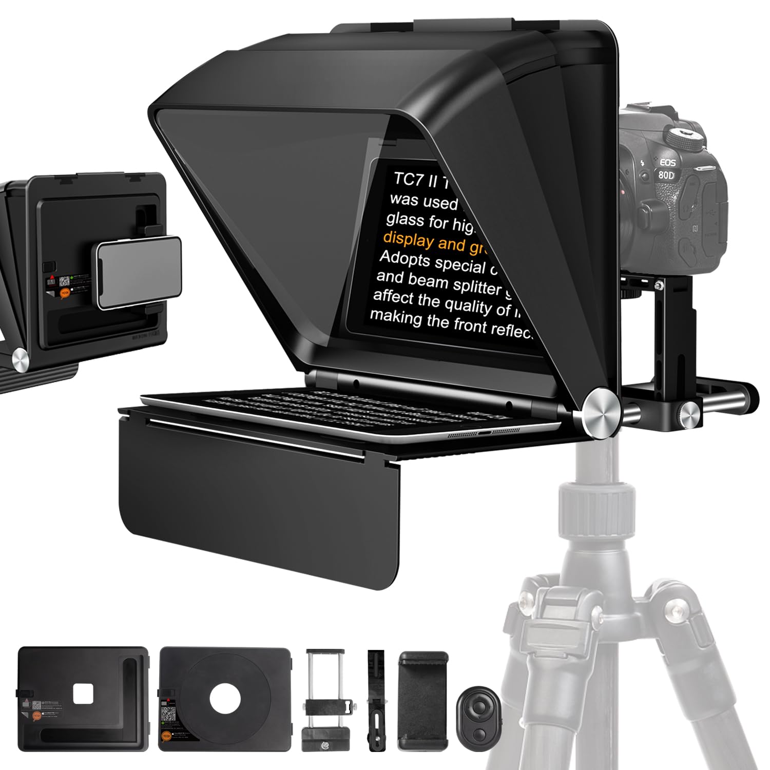 LENSGO Teleprompter for Phone Camera with Remote Control-TC7II 7.9 Foldable Portable Prompter APP Compatible with iOS/Android 