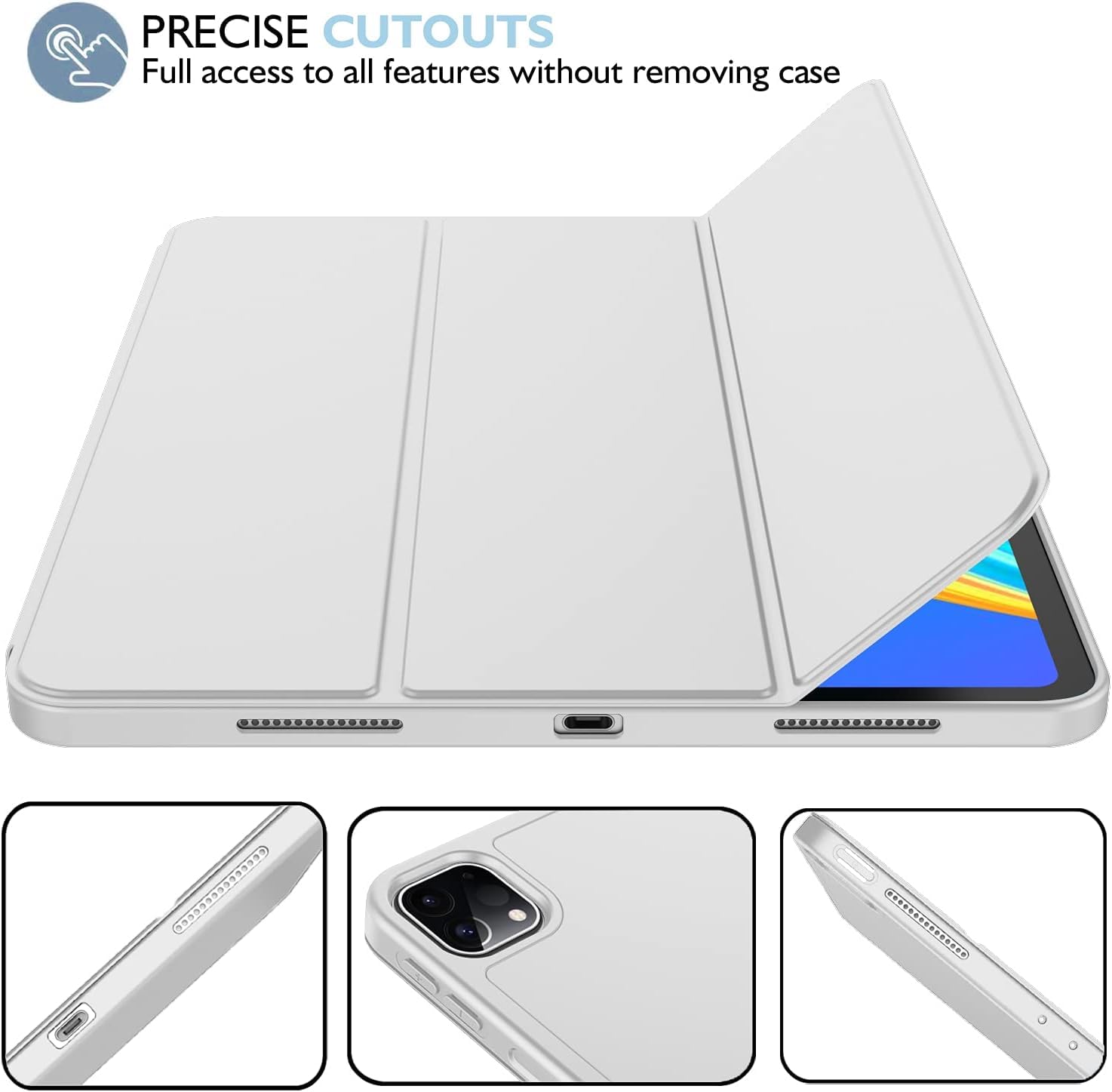 Imieet Ipad Pro 13 Inch Case M4 (2024) With Pencil Holder, [Support Pencil Pro And Pencil (Usb C)],Trifold Stand Smart Case With Soft Tpu Back, Auto Wake/Sleep (Light Gray)