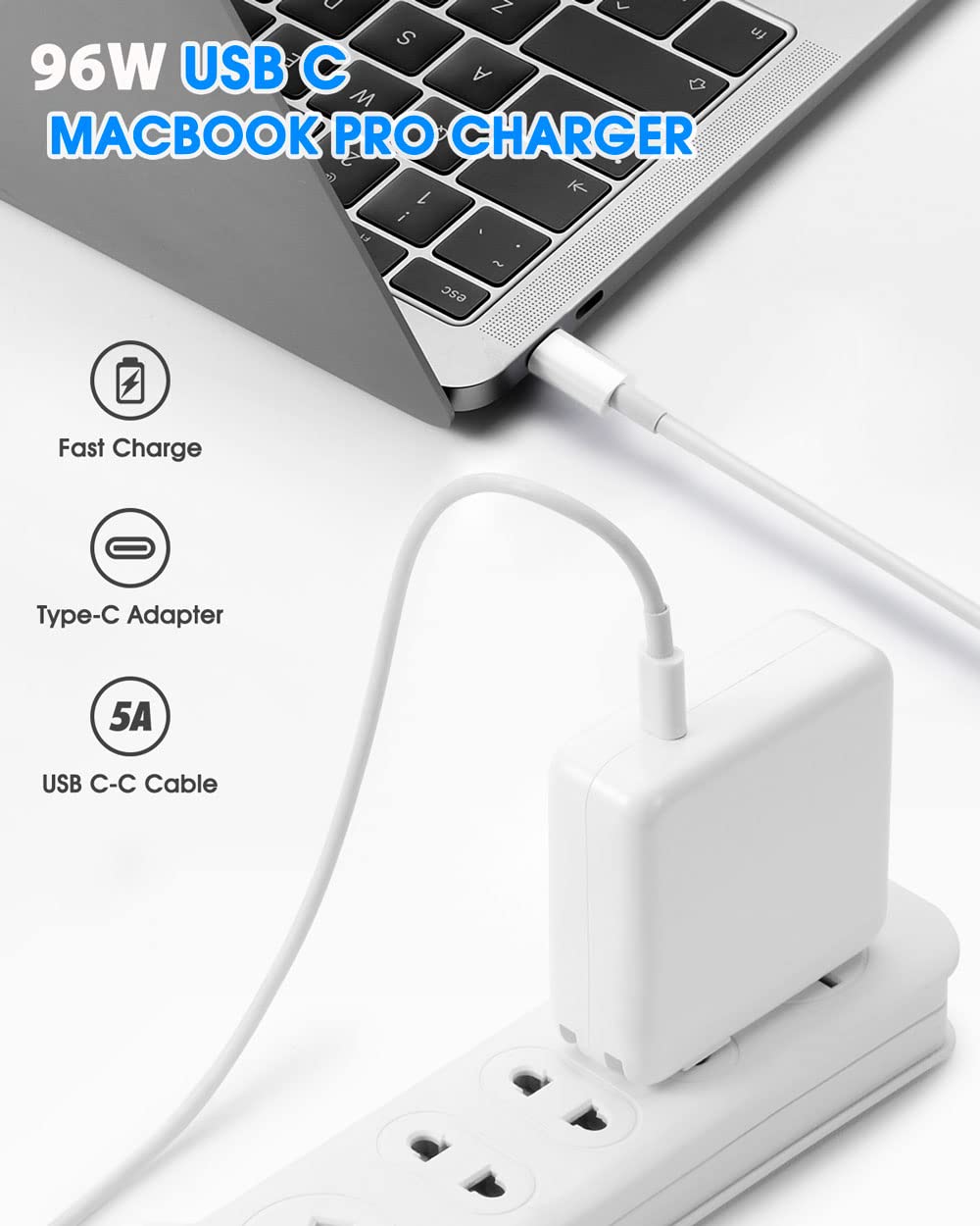 Mac Book Pro Charger, 96W Usb C Fast Charger Power Adapter Compatible With New Macbook Air 13 Inch & Macbook Pro 16'' 2021 2020