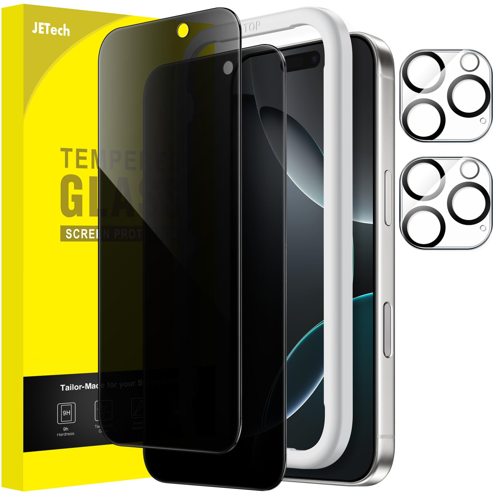 Jetech Privacy Screen Protector For Iphone 16 Pro 6.3 Inch With Camera Lens Protector, Anti Spy Tempered Glass Film, Easy Instal
