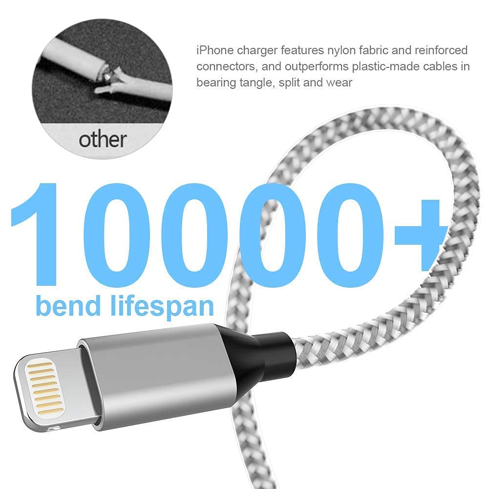 [Apple Mfi Certified] 6Pack[3/3/6/6/6/10Ft] Iphone Charger Lightning Cable Compatible Iphone 14Promax/14Pro/14/14Plus/13Pro/13/12Pro/12/11 And More Silver&White