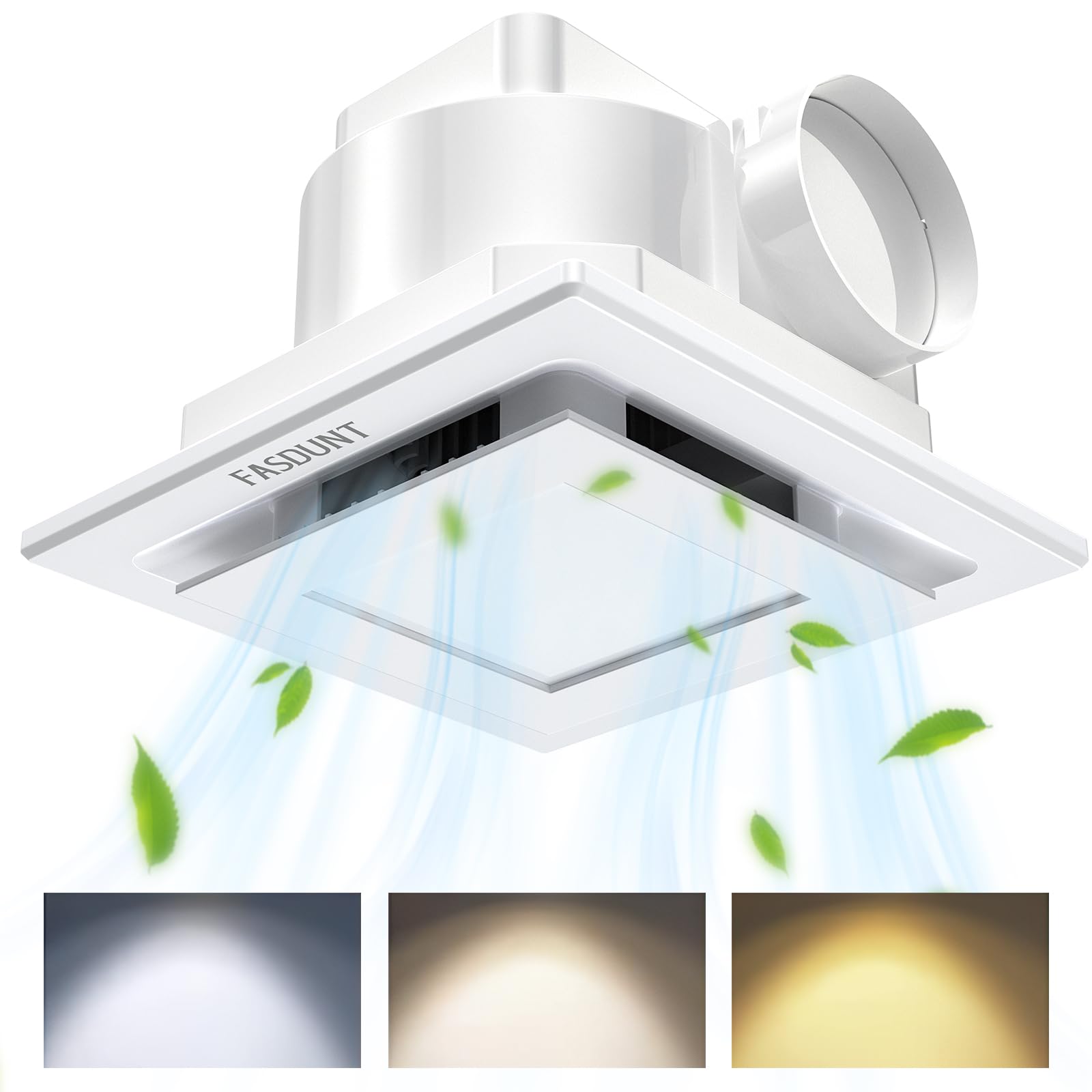 Fasdunt Bathroom Exhaust Fan With Light, 120 Cfm 1.0 Sones Bathroom Fan With Light Combo, Dimmable Led Light 3000K/4000K/5000K S