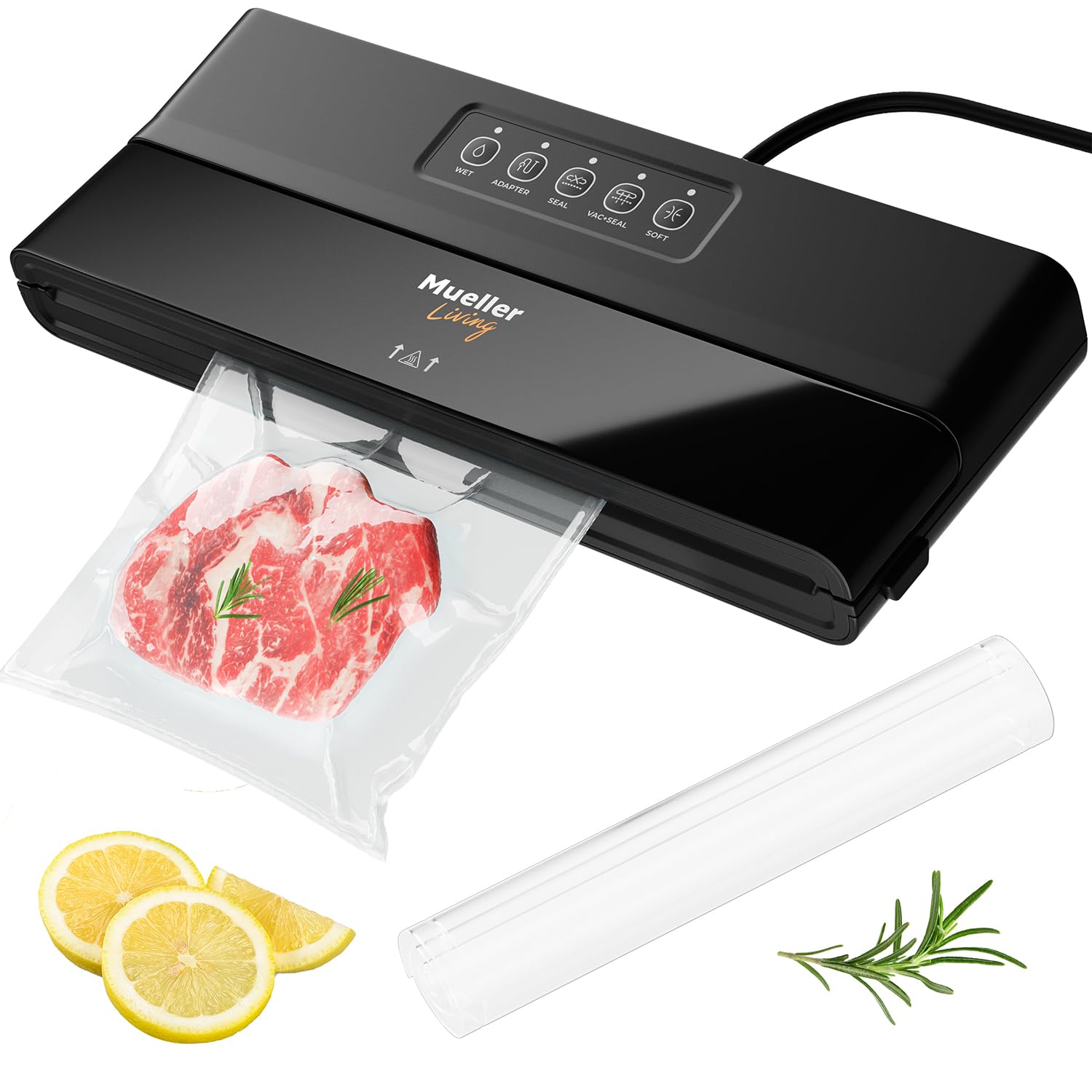 MuellerLiving Vacuum Sealer Machine, Compact Vacuum Sealer Kit with Bags/Roll, LED Light Indicators, Preserve, Marinate, Sous Vi