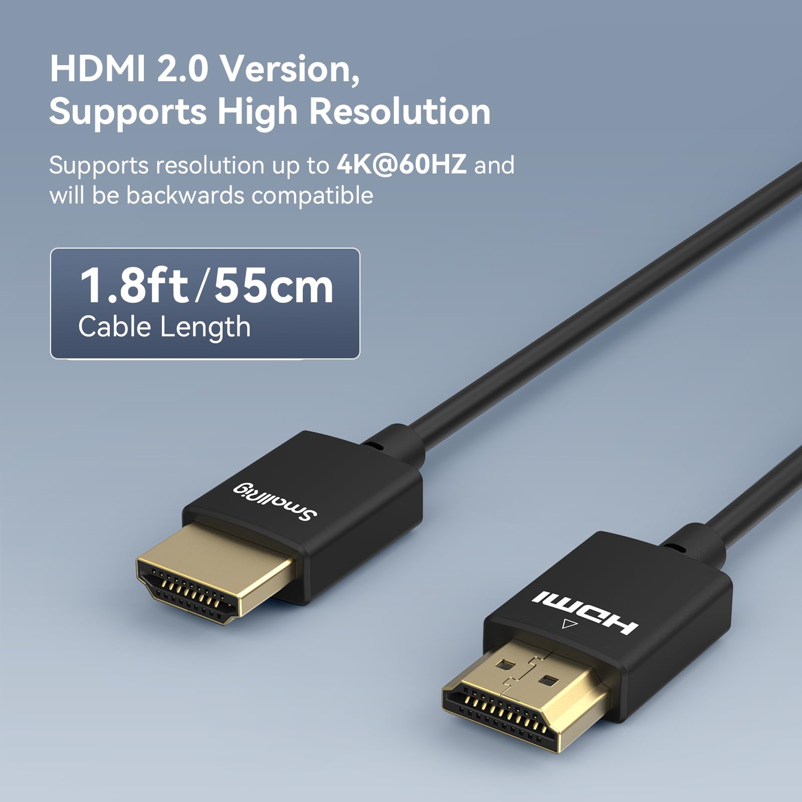 Smallrig Upgraded Ultra Thin Hdmi Cable 55Cm/1.8Ft (A To A), 4K Hyper Super Flexible Slim Cord, High Speed Supports 3D, 4K@60Hz,