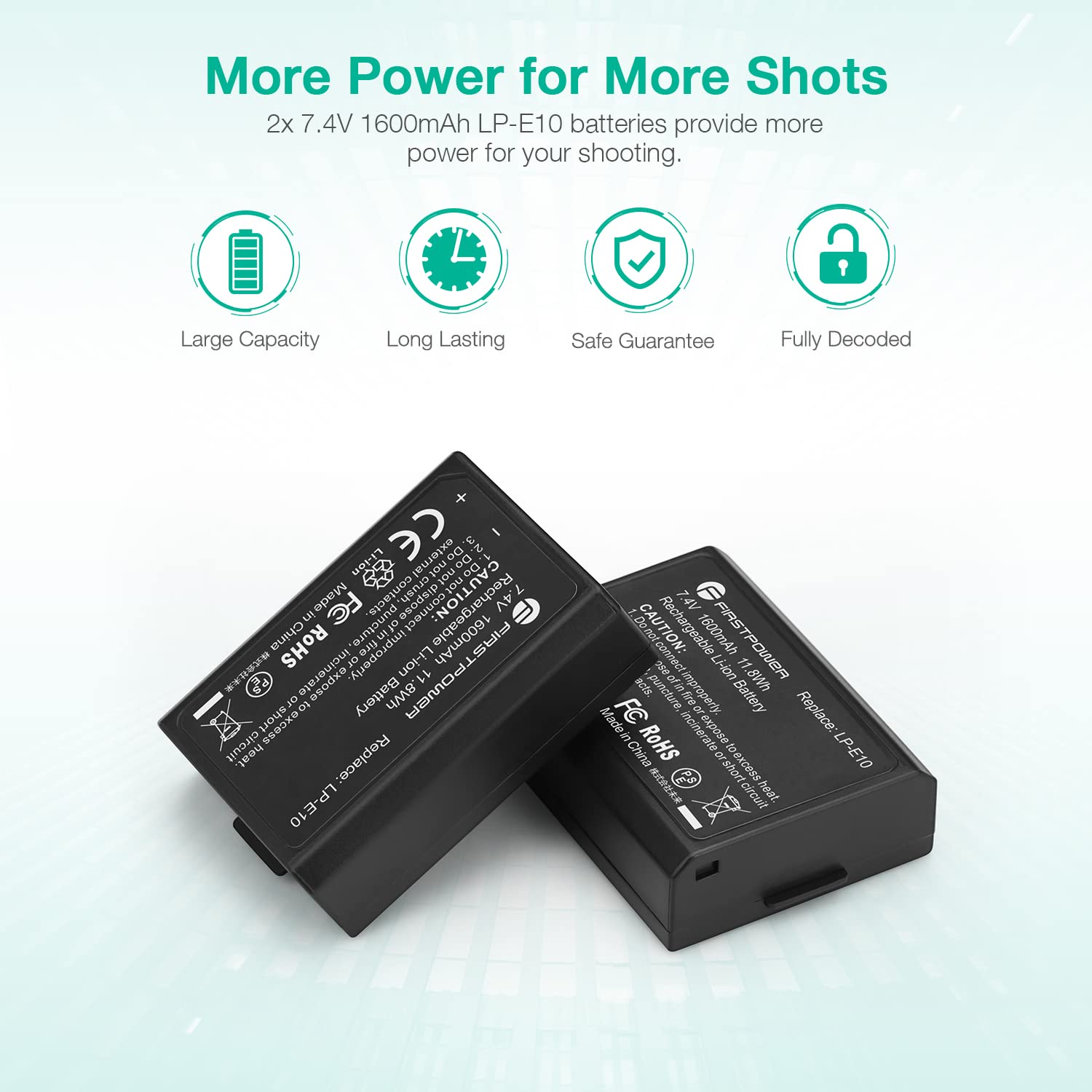 Firstpower Lp E10 Battery (2 Pack) And Dual Usb Charger Compatible With Canon Eos Rebel T3 T5 T6 T7 T100 Kiss X50 X70 X80 X90 11