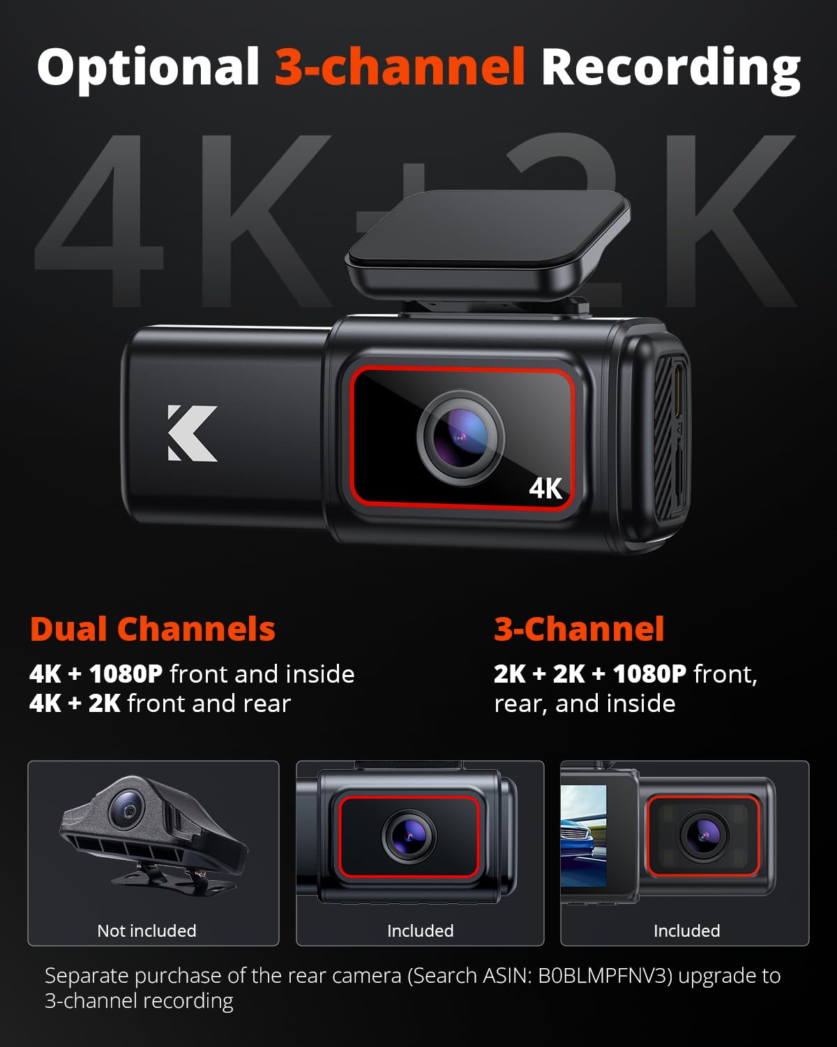 Kingslim D6 4K Dash Cam Front And Inside, New Version Cabin Dual Dash Uber Car Camera With Wifi & Gps, 3 Channel Dashcam Upgrade