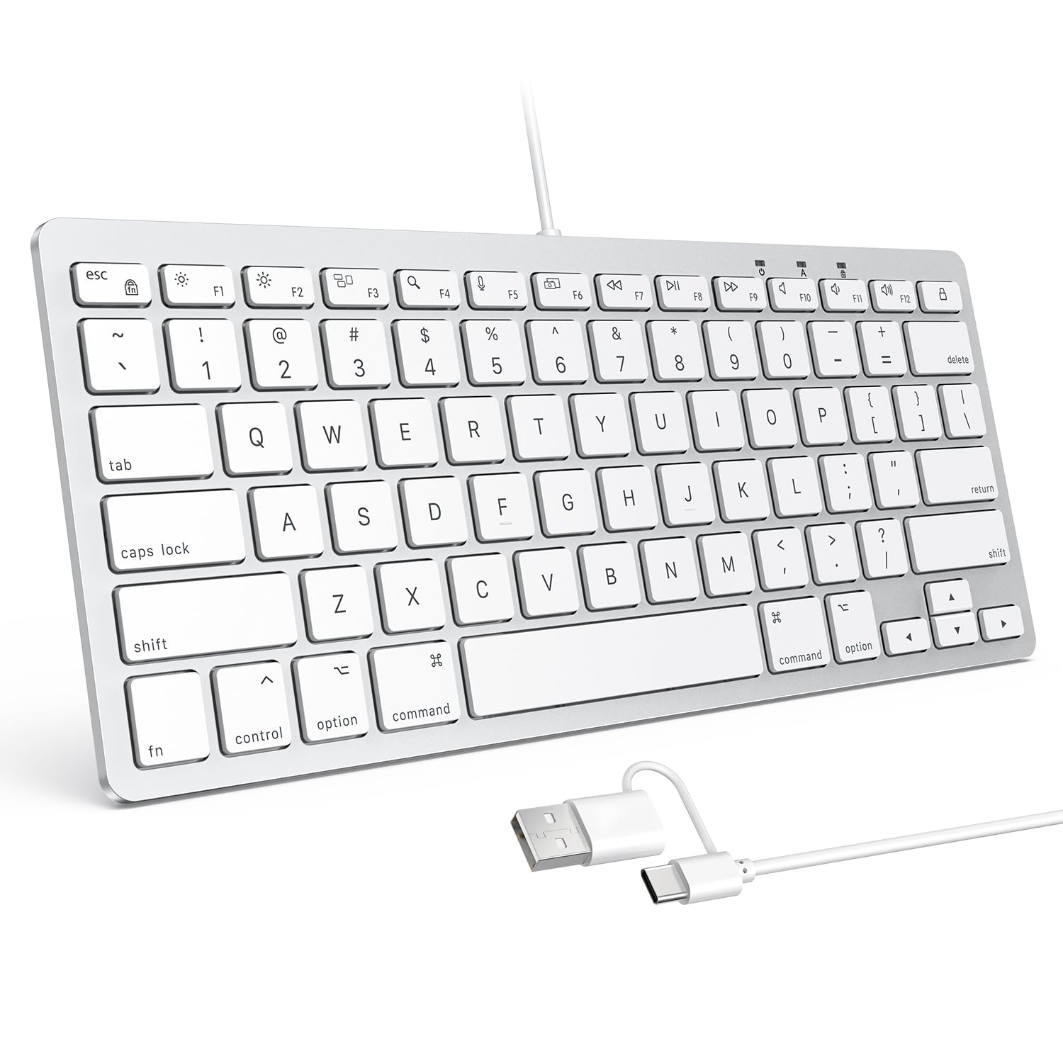 Omoton Wired Keyboard For Mac With Dual Interface, Comfortable Typing Angle & Stable Connection, Compatible With Macbook, Imac, Mac Mini, Pc White