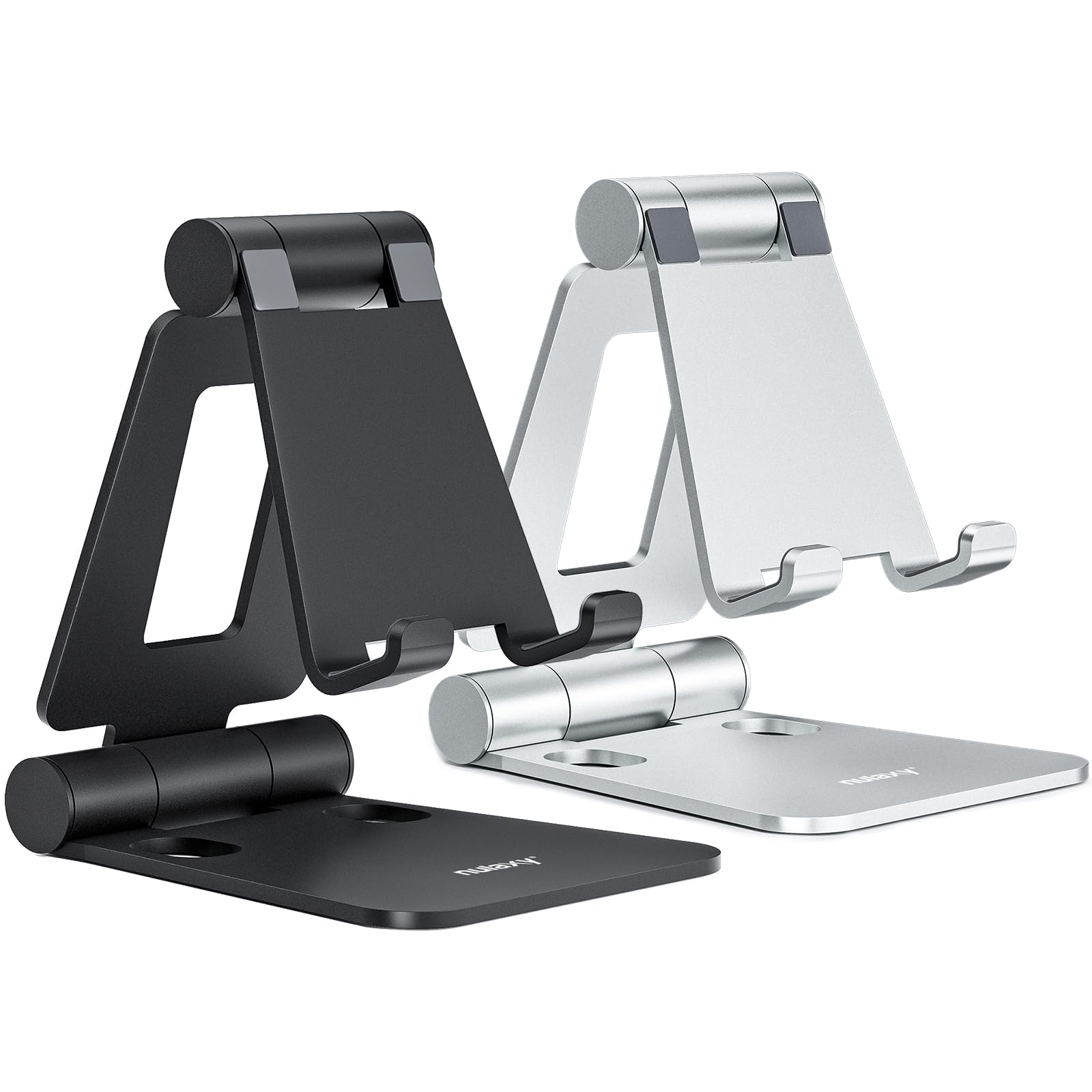Nulaxy 2 Pack Adjustable Folding Phone Stand, Black & Silver, Compatible with iPhones 16-8, Desktop Holder Cradle Dock