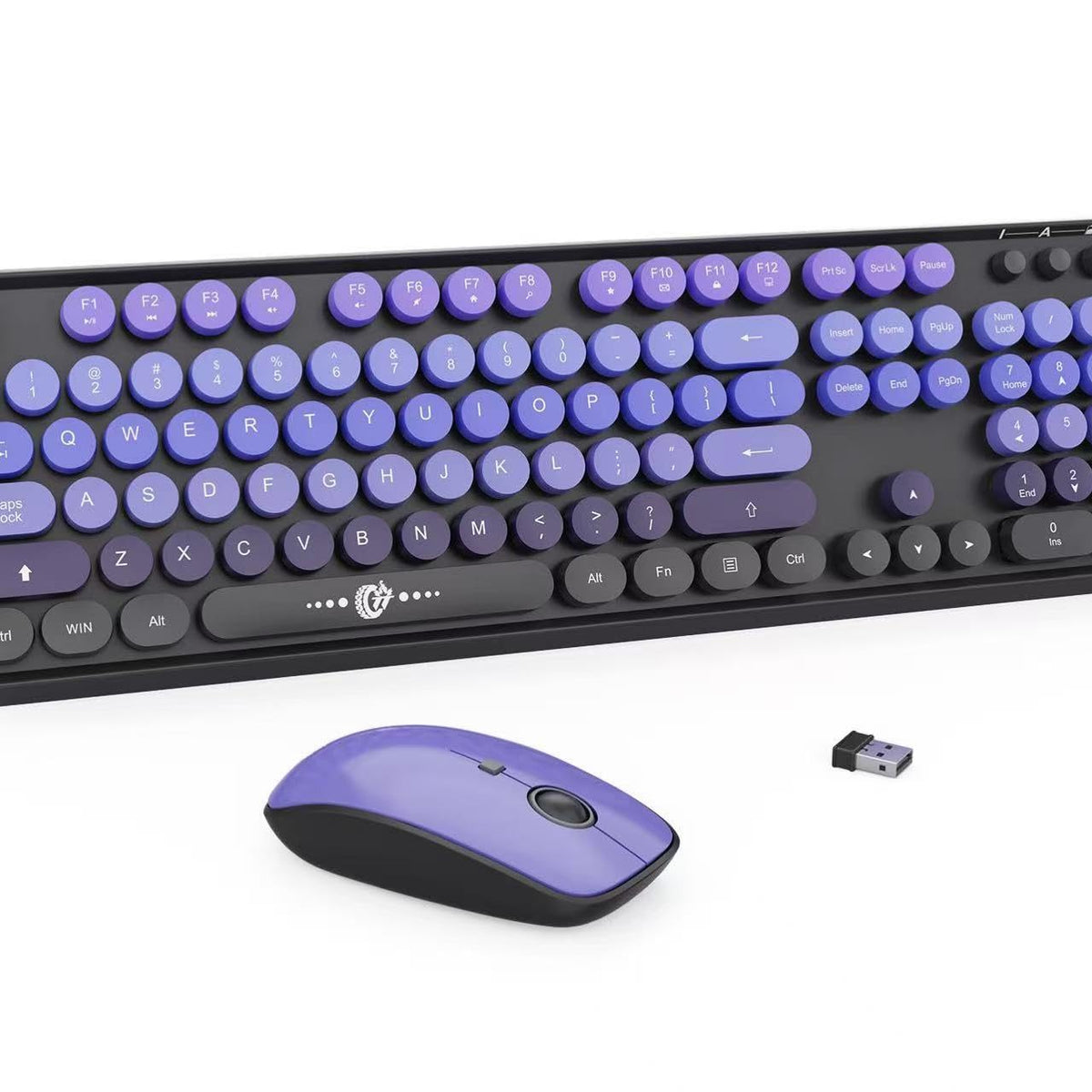 Wireless Keyboard Mouse Combo,Typewriter Cute Retro Style,104 Round Ke ...