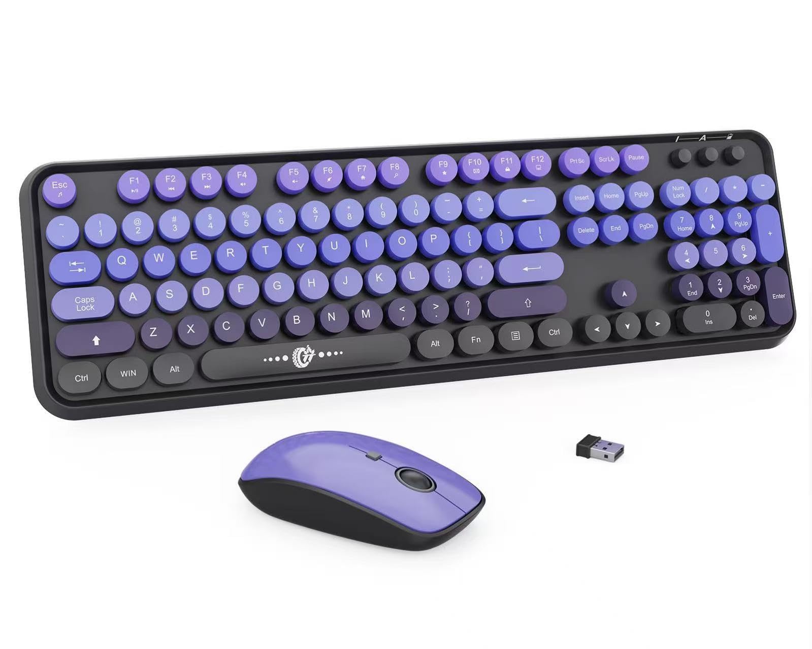 Wireless Keyboard Mouse Combo,Typewriter Cute Retro Style,104 Round Key Colorful Keyboard with Number Pad,Letton Full Size Keybo