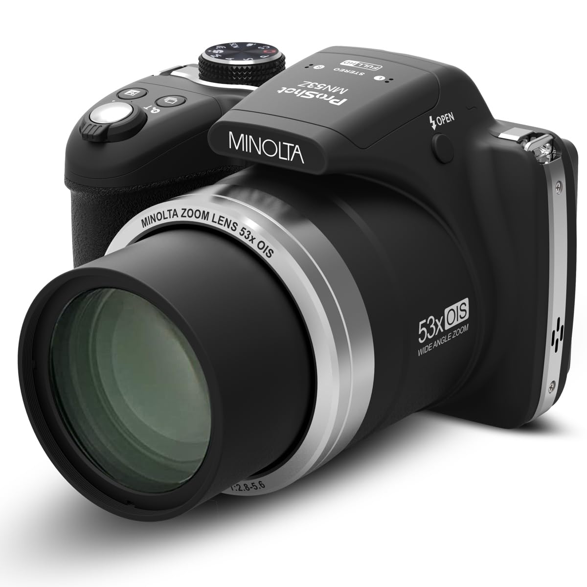 Minolta Pro Shot 16 Mega Pixel Hd Digital Camera With 53X Optical Zoom, Full 1080P Hd Video & 16Gb Sd Card, Mn53Z, Black