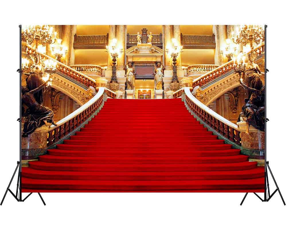 Gureter Red Carpet Backdrop, Golden Palace Gorgeous European Hall Photo Backdrop, Vinyl 10X7Ft Prom Picture Photo Studio Props L