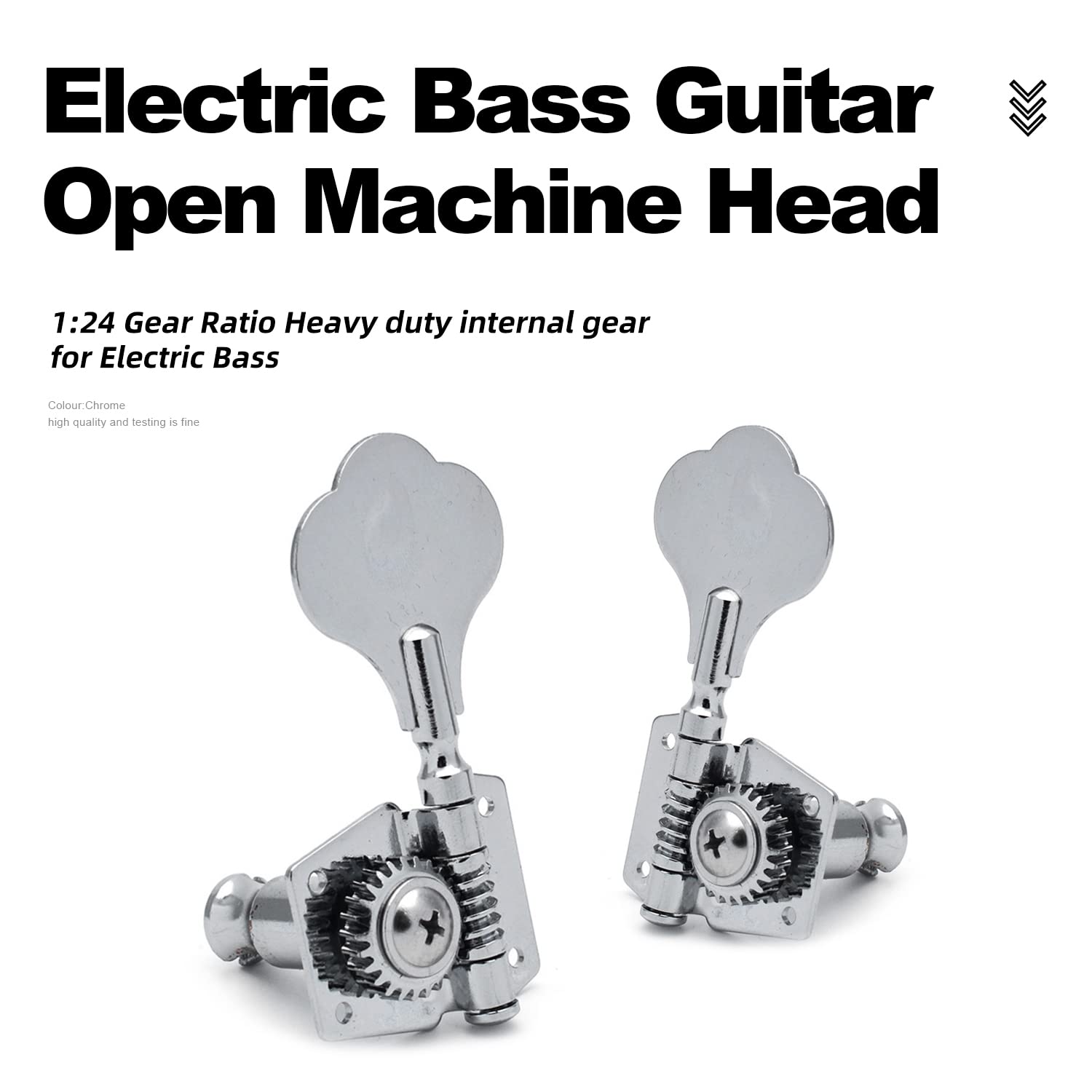 Maxcheer Guitar Bass Tuners (2 Left + 2 Right) Bass Guitar Tuning Keys,1:24 Ratio Headstock Sealed Machine Head Replacement For