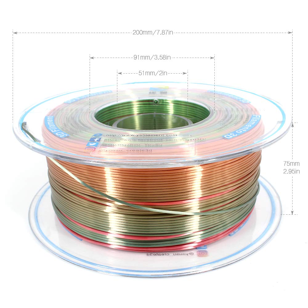 Yousu Rainbow Pla Filament 1.75Mm Silk Pla Filament Multicolor 3D Printer Filament 1Kg Strong Bonding And Overhang Performance,