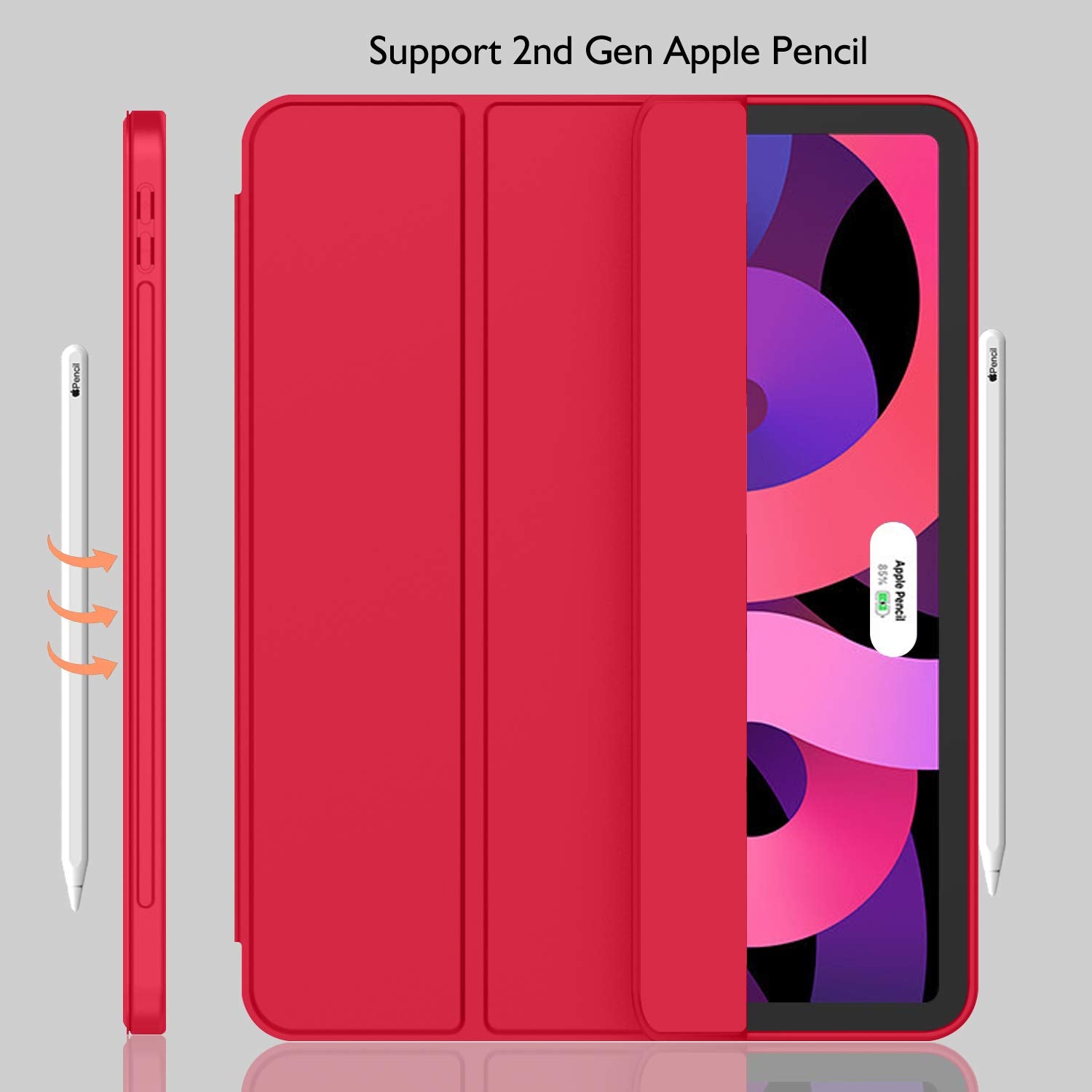 Imieet Ipad Air 11 Inch Case 2024 (6Th Generation), Ipad Air 5Th Generation Case 2022/4Th Generation Case 2020 10.9 Inch With Pencil Holder, Trifold Stand Smart Case (Red)