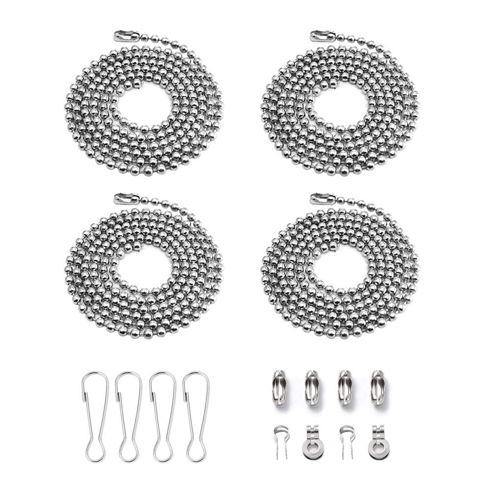 Wayilea Ceiling Fan Pull Extension Chain set, Light Chain Extender Stainless Steel Silver 3.2mm Beaded Ball, Fan cord Pull strin
