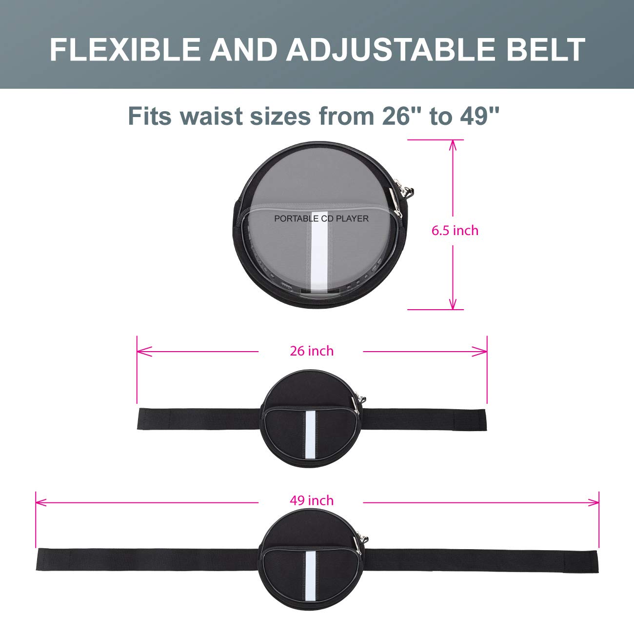 Portable Cd Player Holder With Cd Case, Water Resistant Fanny Pack With Wrist Strap For Women & Men (6.5Inch).