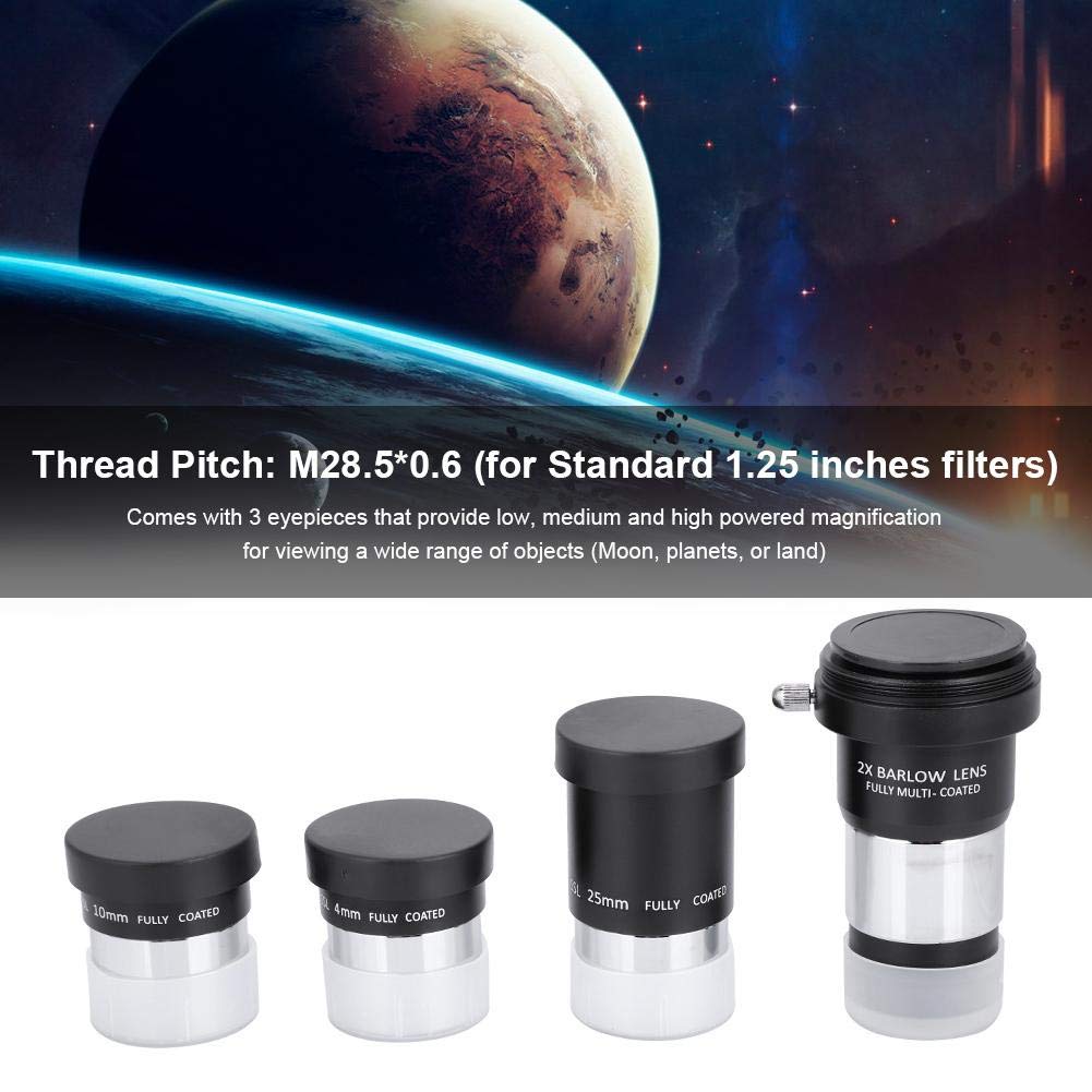 1.25Inch Plossl Premium Telescope Eyepiece Set,4Mm/10Mm/ 25Mm Plossl Eyepiece,2X Lens W/T Adapter,Multi Coated Eyepiece,Pure Opt