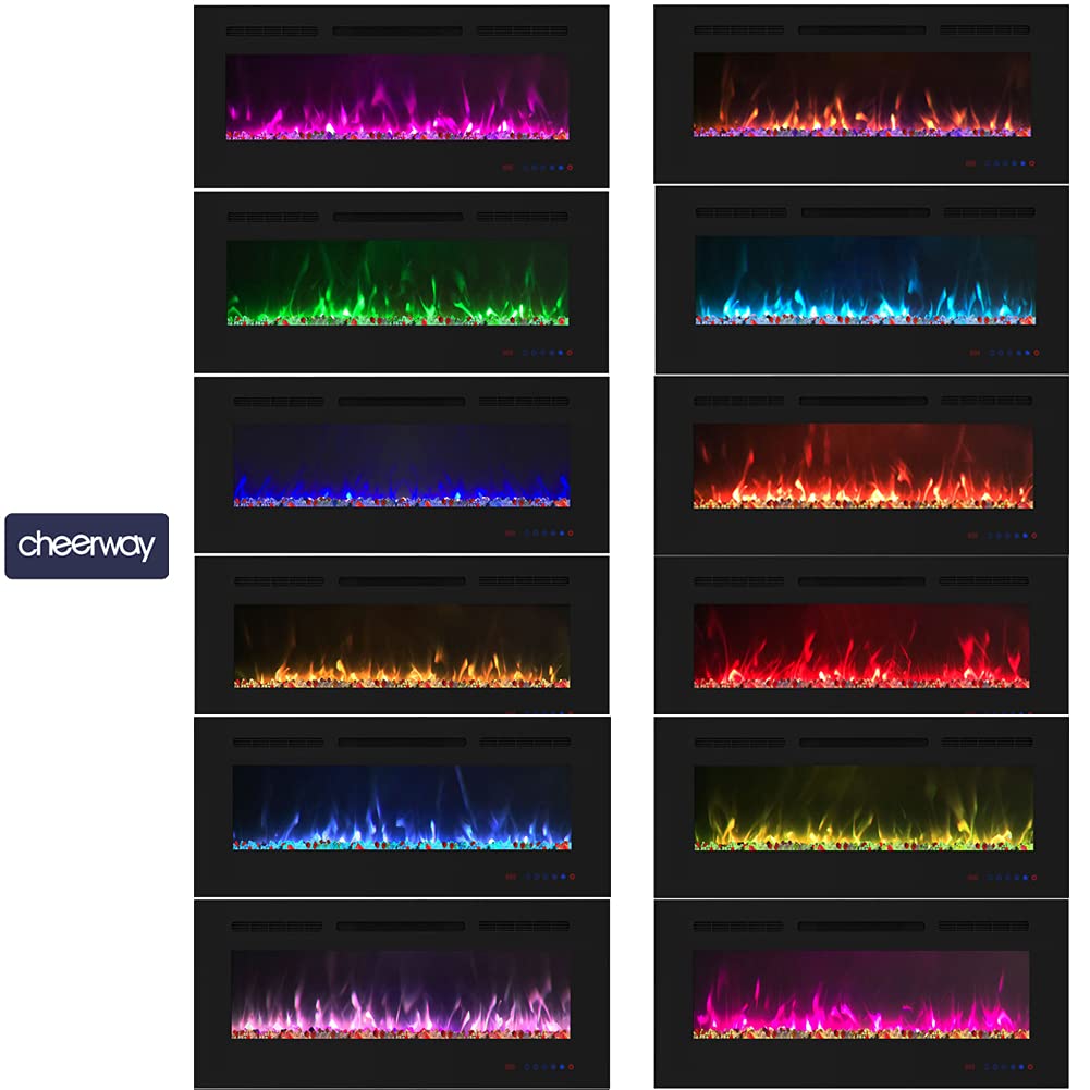 Cheerway 36 Inch Wall Mounted &Recessed In Wall Electric Fireplace With Heater, Linear Wall Fireplace W/Thermostat, Adjustable F