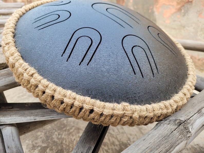 Rugdoll 14 Inchinch Steel Tongue Drum/Hand Pan Drum W/ 18 Notes [Black], Percussion Steel Tongues Drum With Rope Decoration And Sli