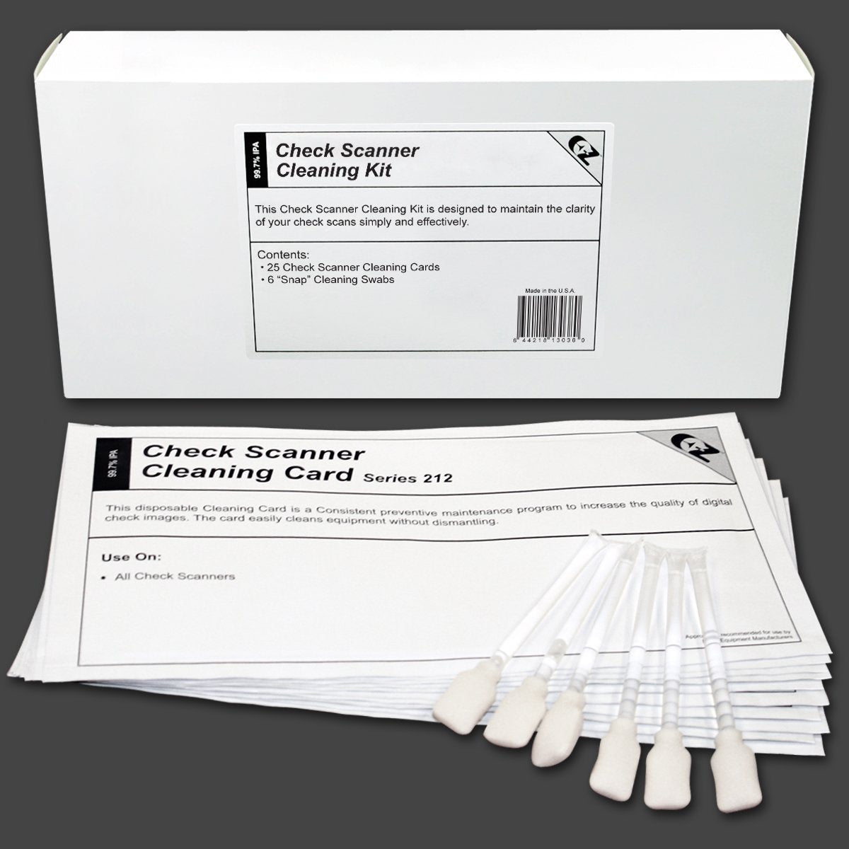 Kicteam   Cleaning Kit For Check Scanner Machines (25 Cleaning Cards & 6 Cleaning Swabs)   Includes 25 Weekly Cleanings
