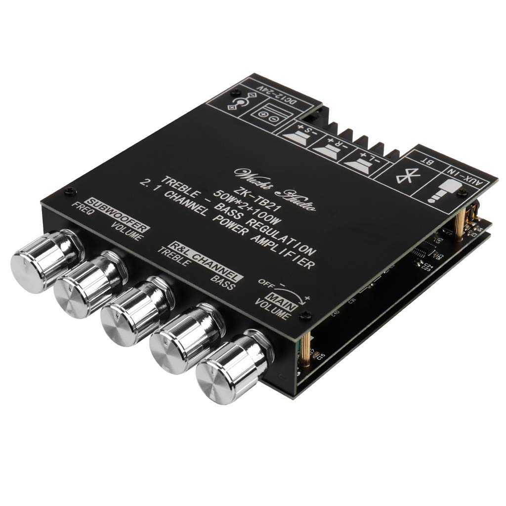 Bluetooth Audio Amplifier Board, Zk Tb21 2.1Ch 50W X 2 +100W Subwoofer Power Amp With Treble And Bass Control, Bluetooth5.0 And