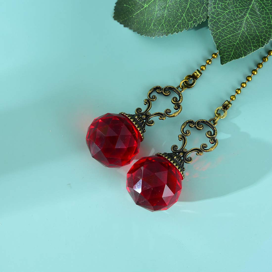 Set Of 2 Vintage Style Red Fan Pull Ceiling Fan Chain Pulls Crystal Prism Ball