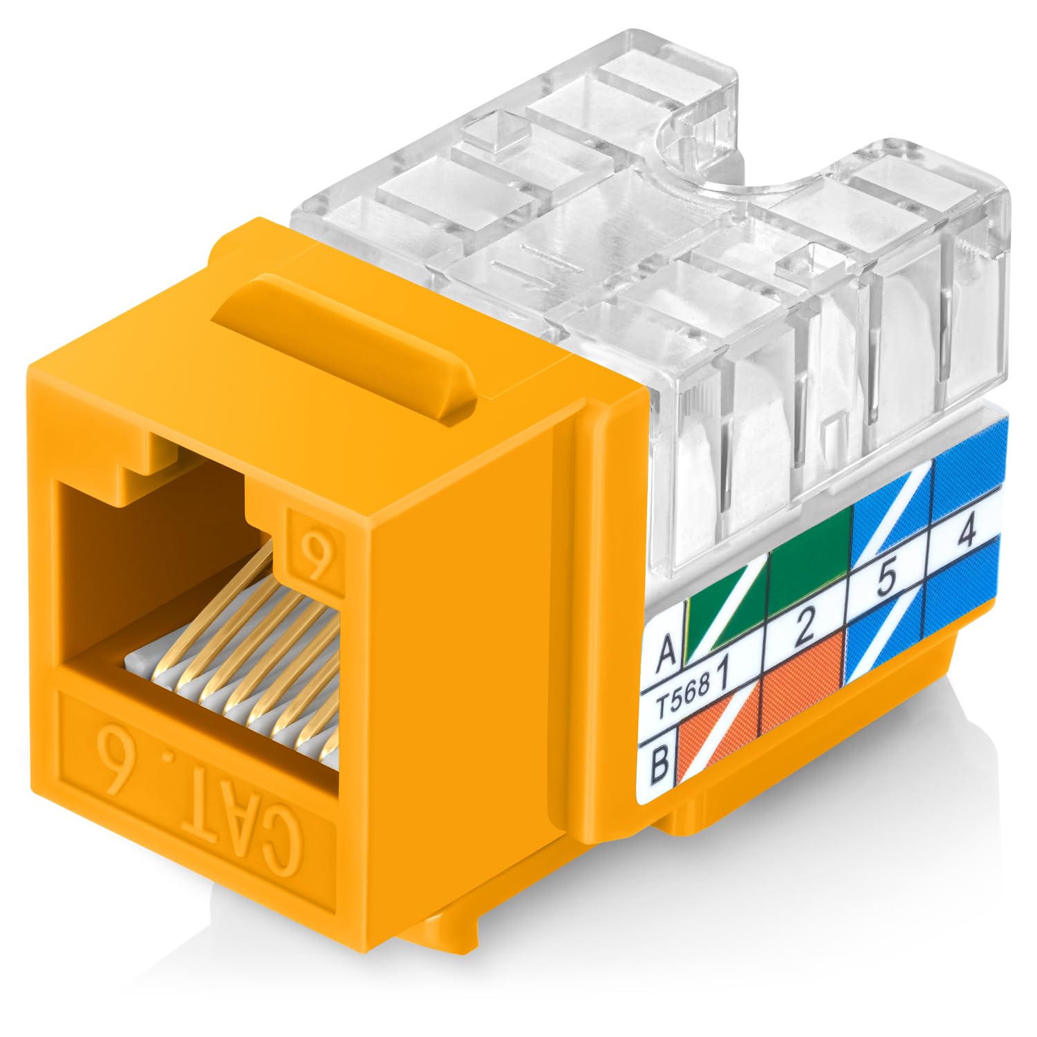 Everest 90 Angled RJ45 Cat6 Keystone Jacks 10-Pack in Yellow - Slim Profile Female RJ45 Connectors - Cat 6 Keystone Jack - Compa