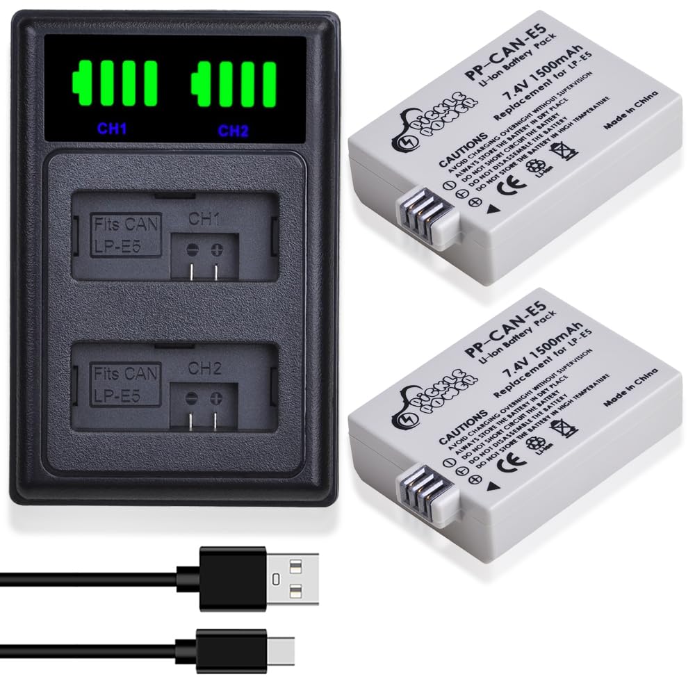 Pickle Power Lp E5 Battery And Smart Led Display Dual Channel Charger Compatible With Canon Eos Rebel Xsi, Rebel T1I, Rebel Xs,