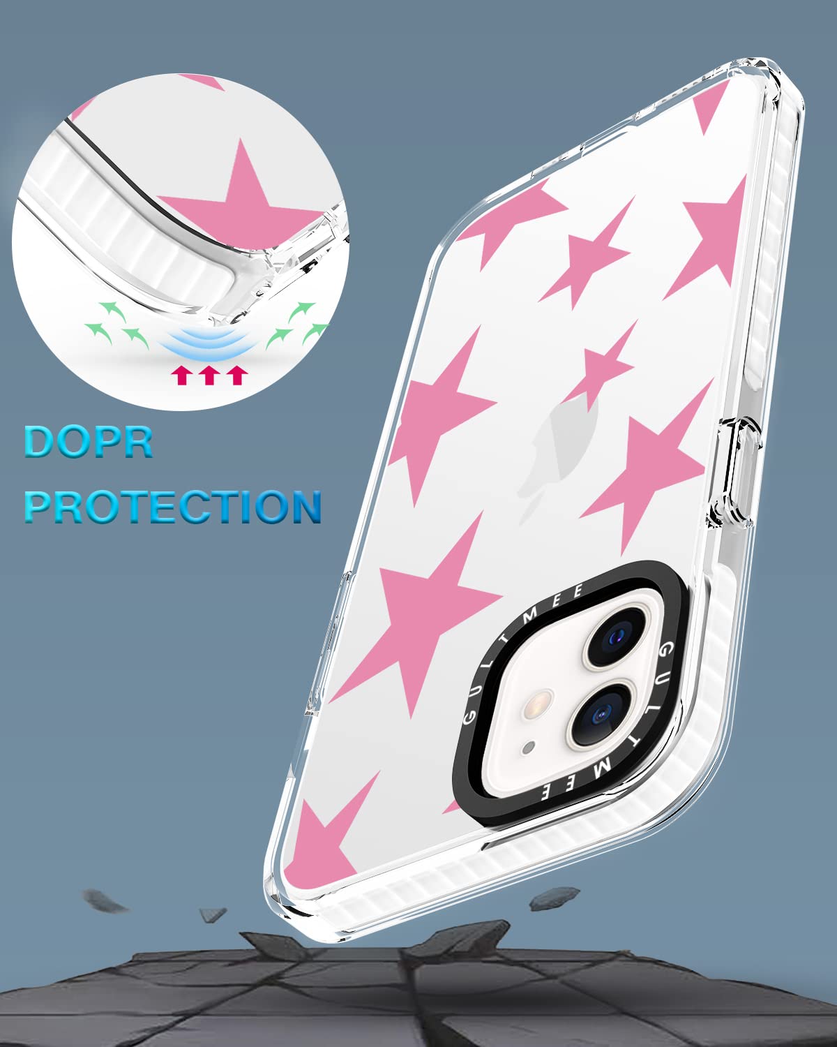 Gultmee For Iphone 12 Case & Iphone 12 Pro Case 6.1Inch With Tempered Glass Screen Protector,Cute Stars Pink Print Slim Design W