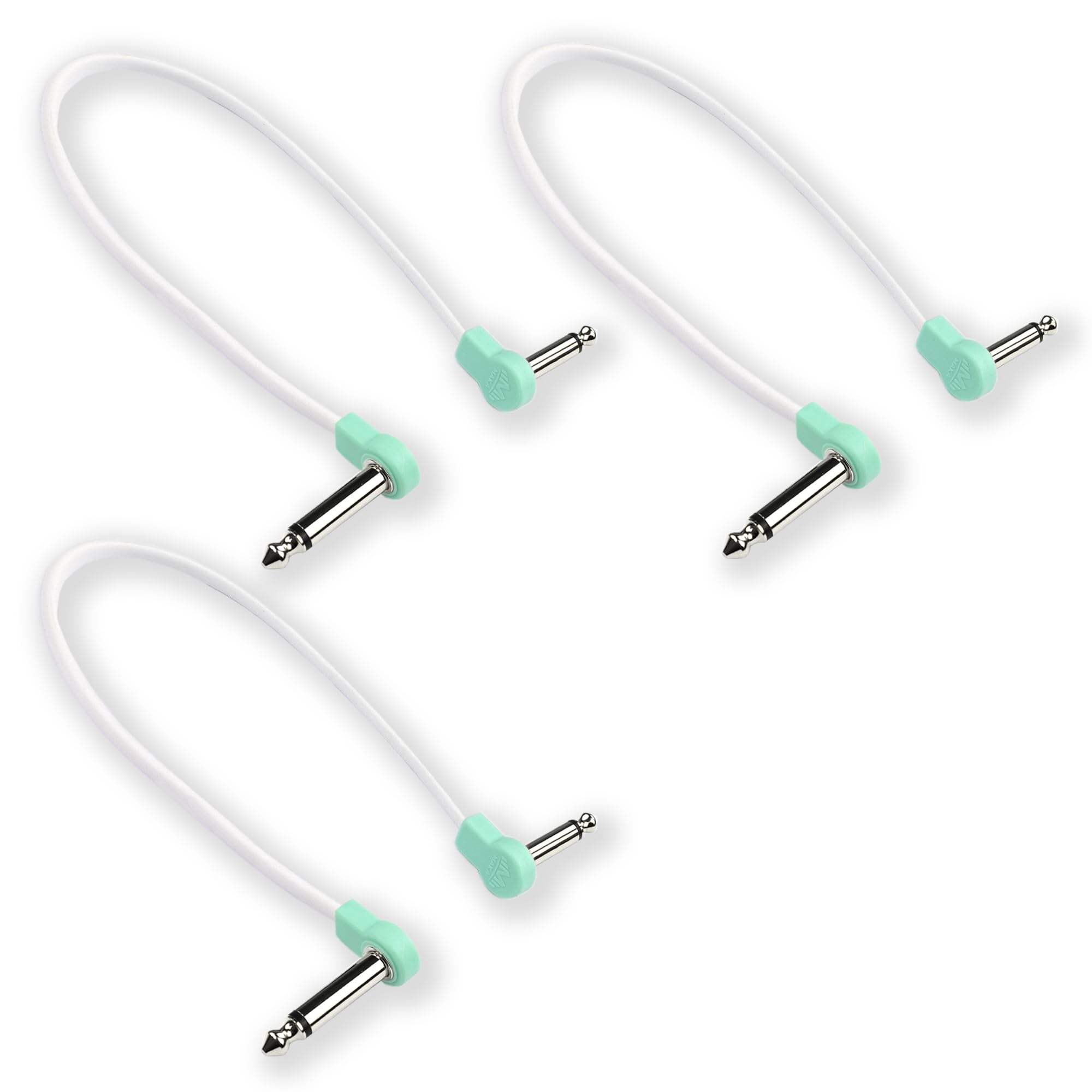 M MAKA Flat Low Profile Guitar Patch Cable 20 inch for Effects Pedals, 1/4 inch Right-Angle,Surf Green, 3-Pack