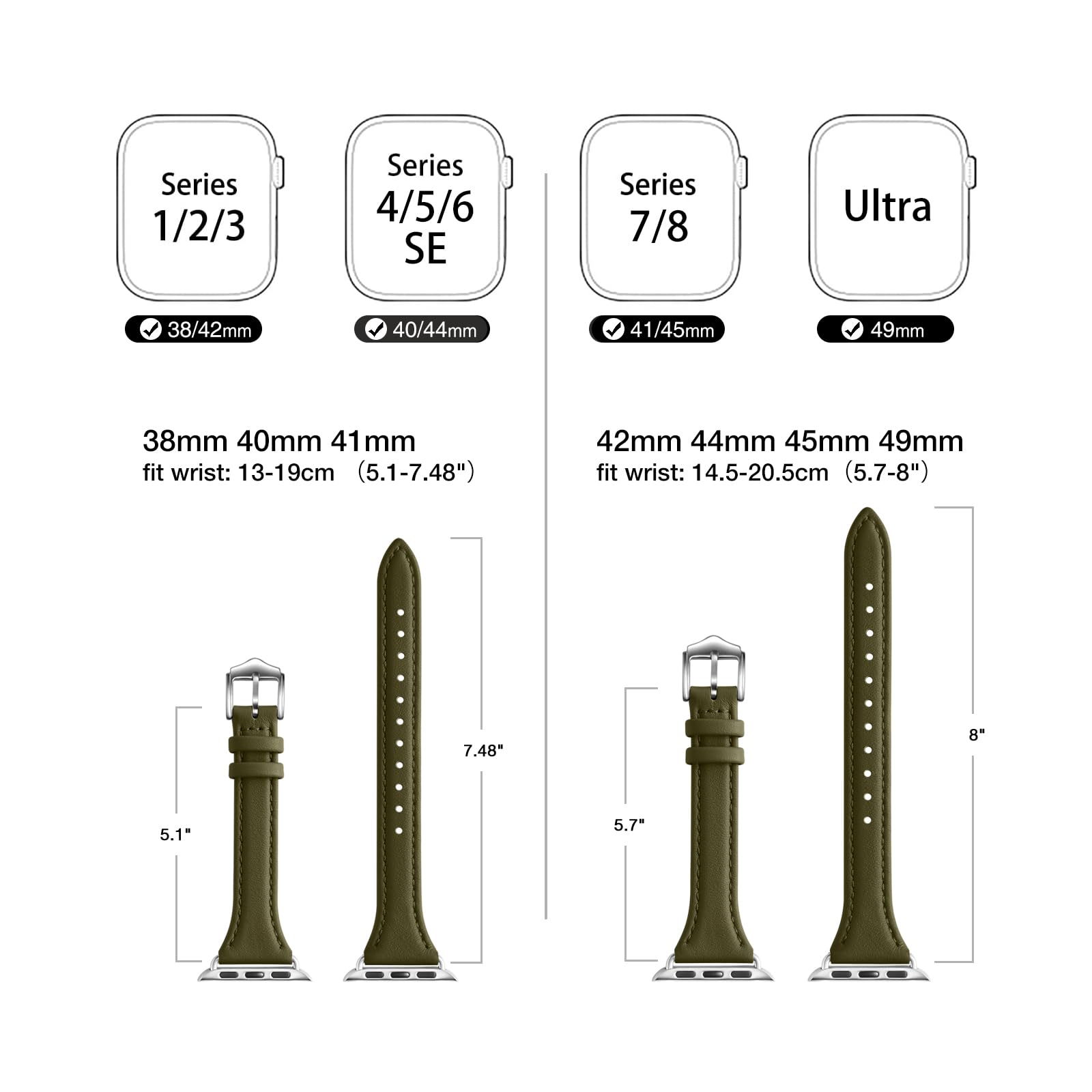 Wfeagl Leather Bands Compatible With Apple Watch Band 38Mm 40Mm 41Mm Women, Top Grain Leather Strap Slim & Thin Replacement Wris