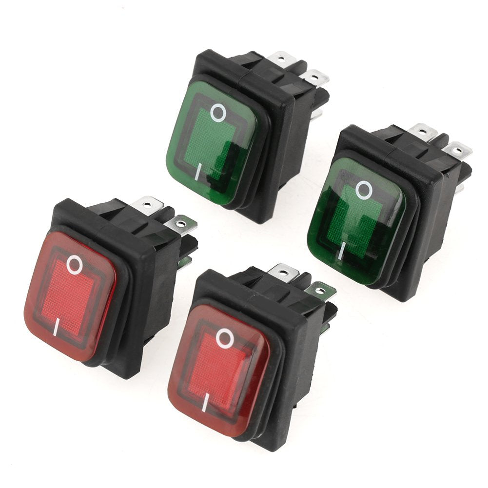Red Green Light Dpst On Off Snap In Boat Rocker Switch 4 Pin 2 Position Waterproof Dustproof Red Green Lamp Rocker Switch 220V R