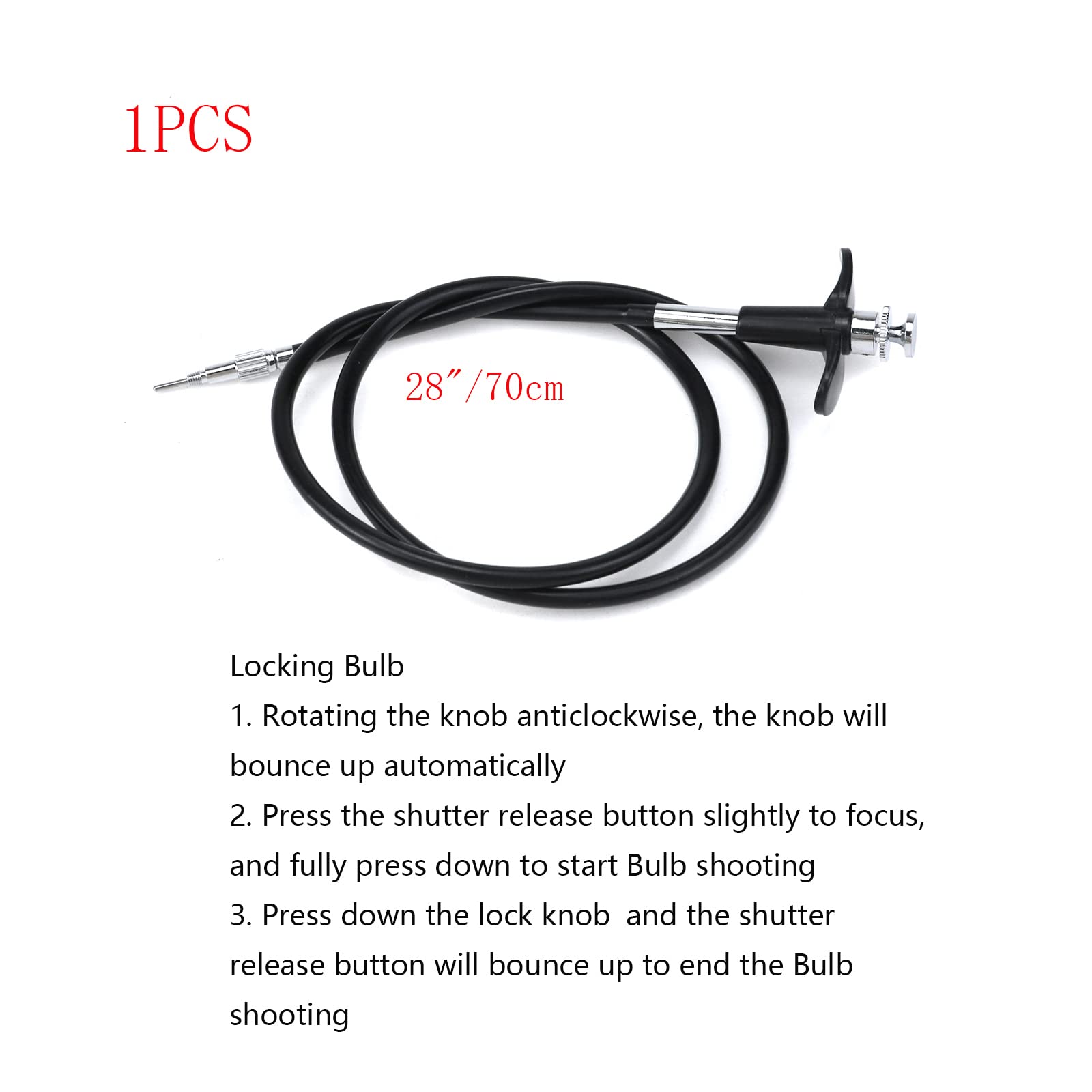Pastlla 28''(70Cm) Threaded Release Cable Vibration Free Black Shutter Release Cable Shutter Release Cable With Bulb Lock Mechan