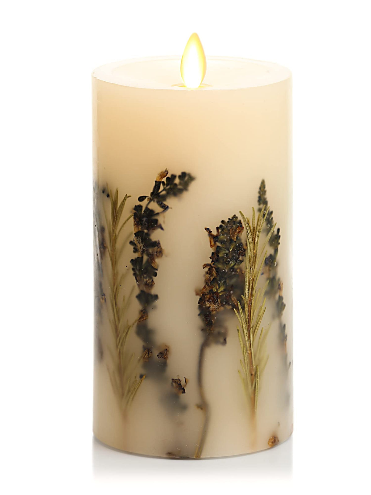 Luminara Realistic Artificial Moving Flame Pillar Candle With Lavender & Rosemary Inclusion - Moving Flame Led Battery Operated 