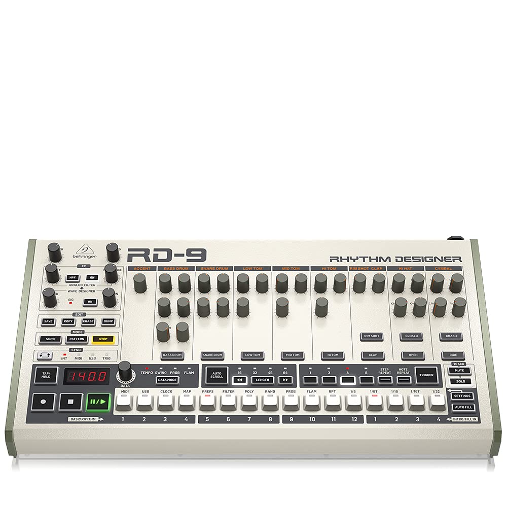 Behringer Rhythm Designer Rd-9 Classic Analog/Digital Drum Machine With 11 Drum Sounds, 64-Step Sequencer, Wave Designer And Dua