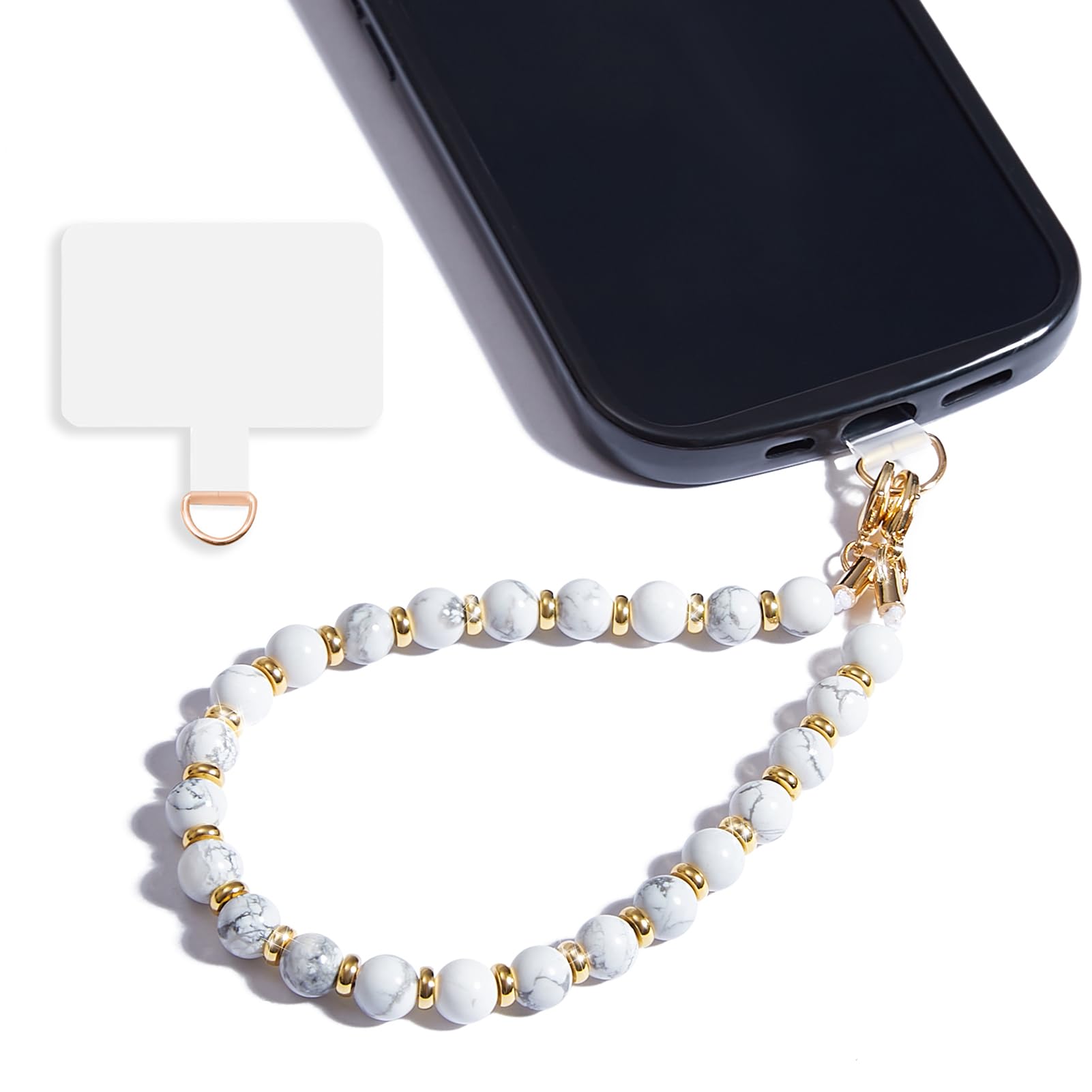 Lostars Marble Beaded Iphone Wrist Strap,Detachable Phone Bracelet Strap With Tether Tab,Hands Free Phone Wristlet Strap (Marble