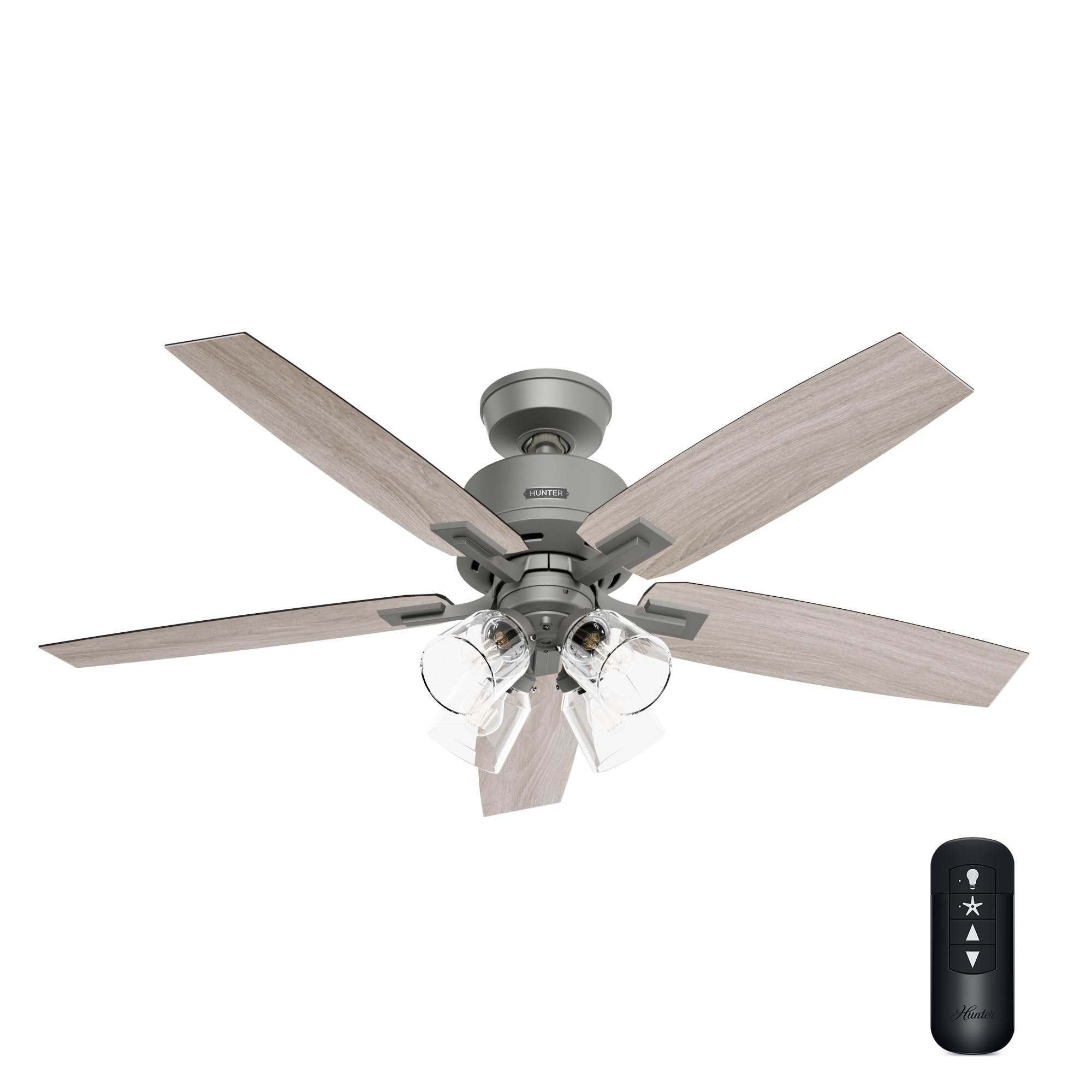 Hunter 52 inch Indoor Ceiling Fan with LED Lights and Remote Control - Standard Mount Ceiling Fan, 5 Blades, For Bedroom, Living