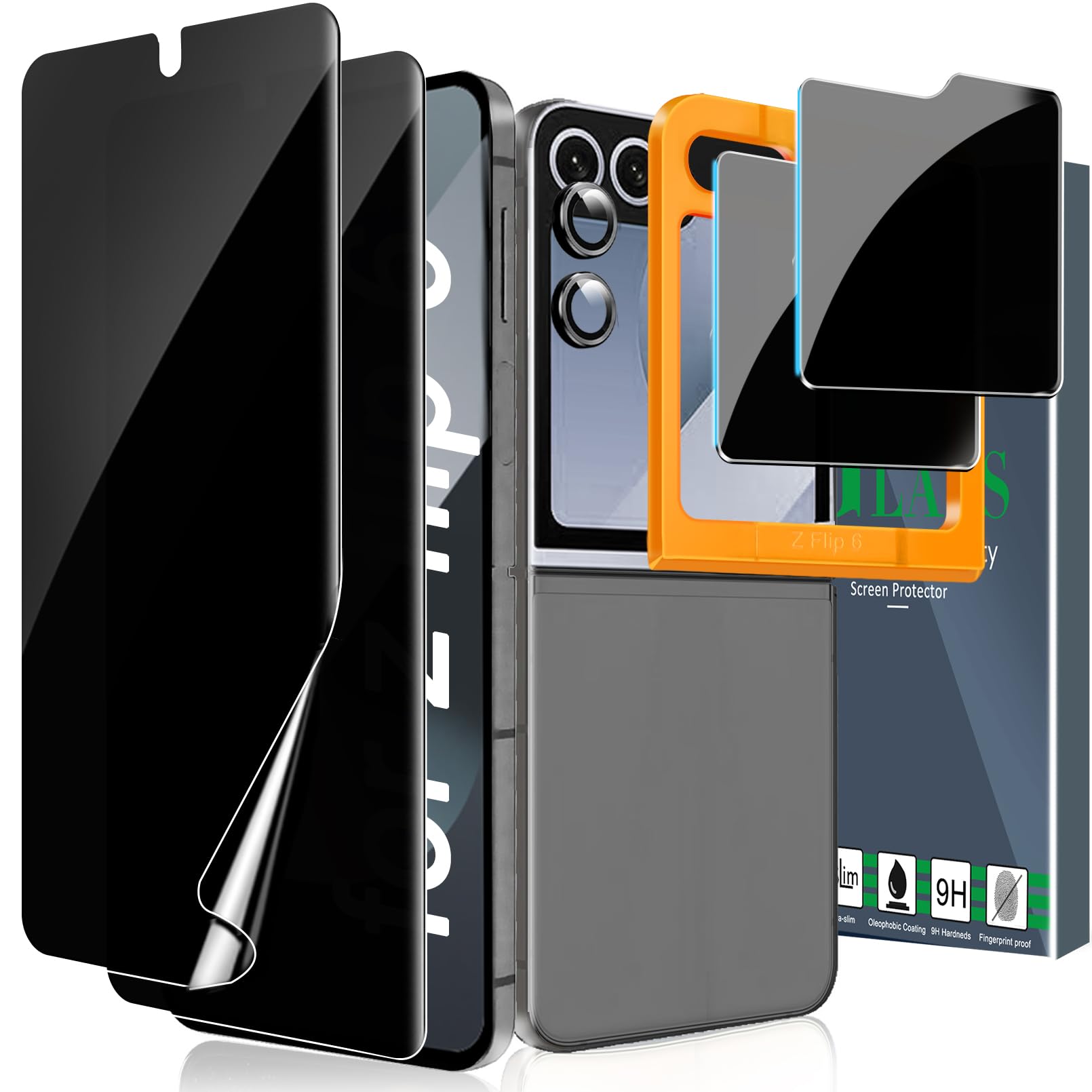 Ferilinso 2 Pack Privacy Screen Protector For Samsung Galaxy Z Flip 6 [Phone Case Friendly], Inside Anti Spy Film With 2 Pack Ba