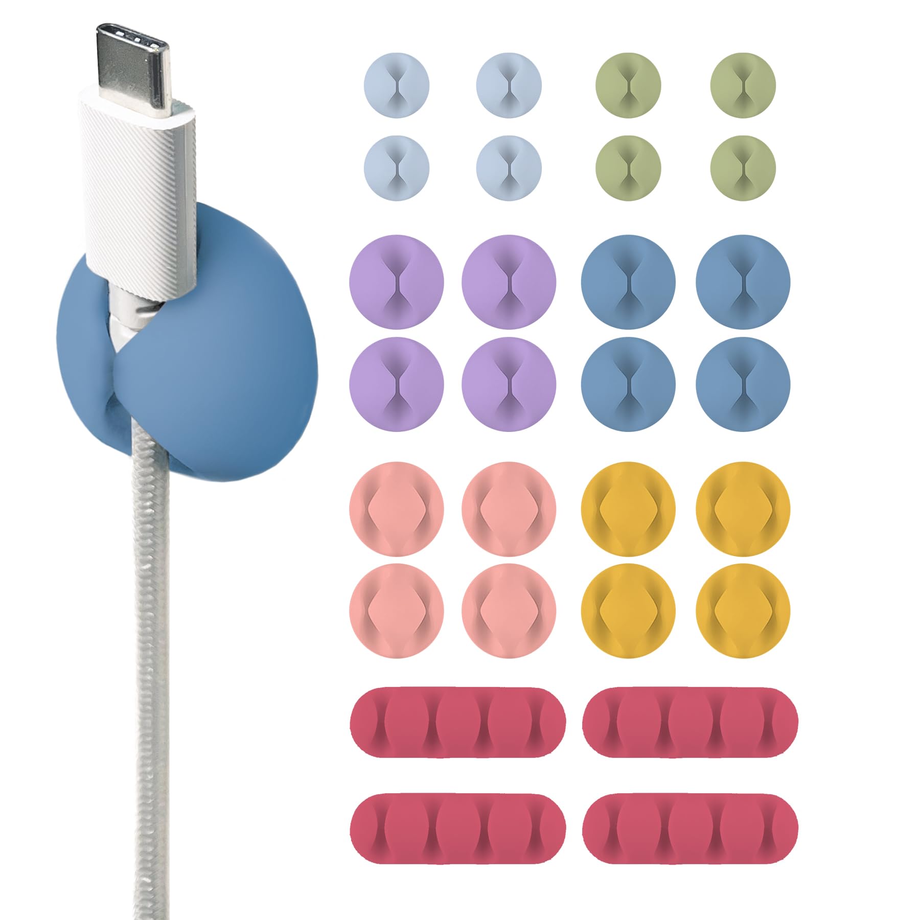 Wrap It Storage Cable Clips   (Assorted 28 Pack) Macaron   Cord Clips For Desk And Nightstand Cable Holder For Phone Cord Organi