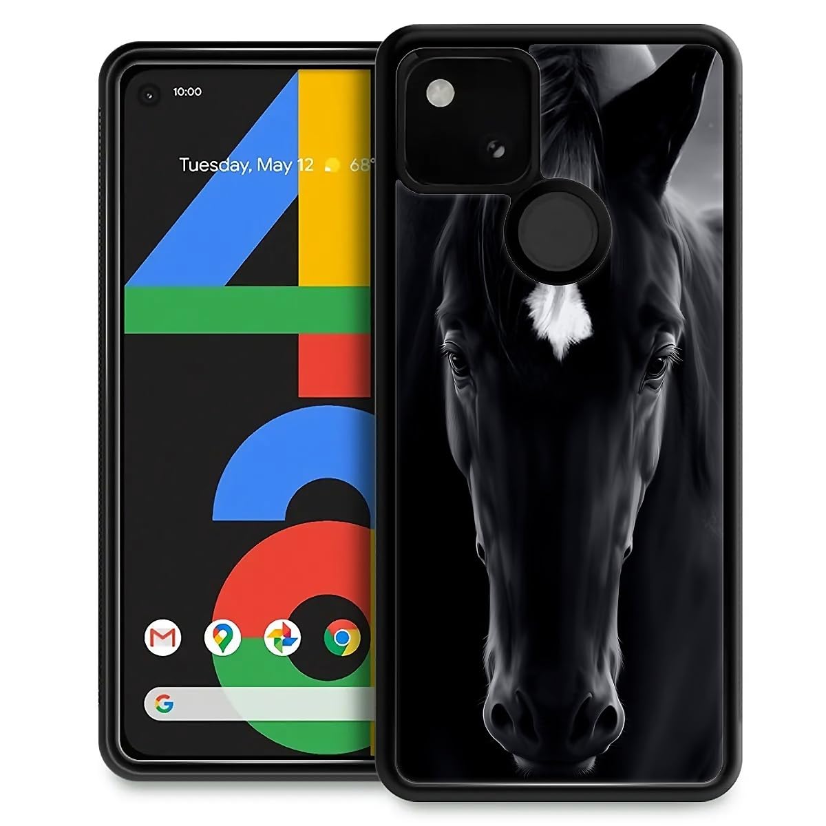 Fkbrcl4U For Google Pixel 4A 5G Case, Cool Black Horse Face Pattern Graphic Design Girl Boy Soft Silicone Hard Acrylic Shock Pro