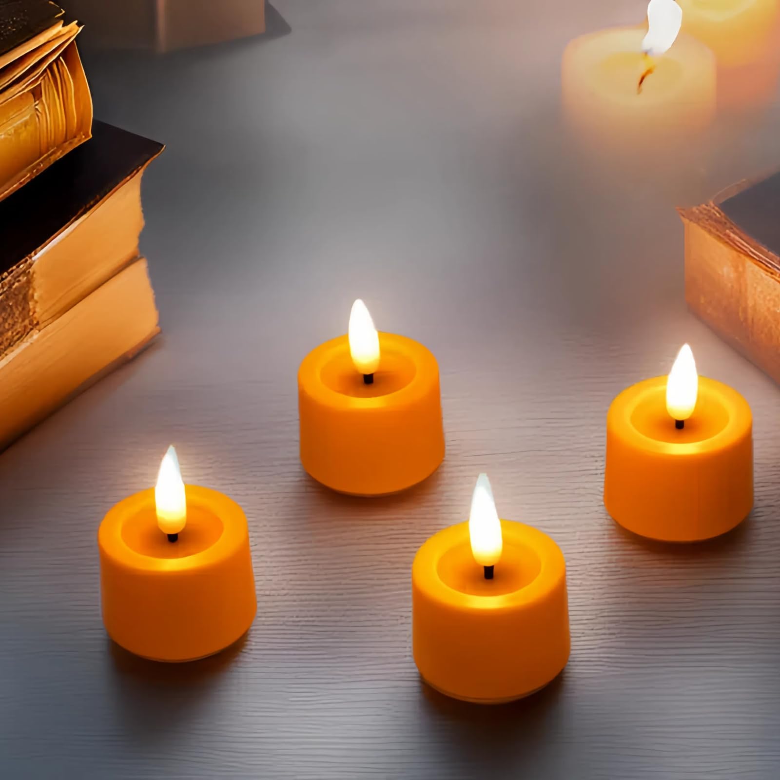 Simplelight Pack Of 12 Flameless Led Tealights Candle   Battery Operated Votive Candles, Orange Color, Battery Included, Timer F